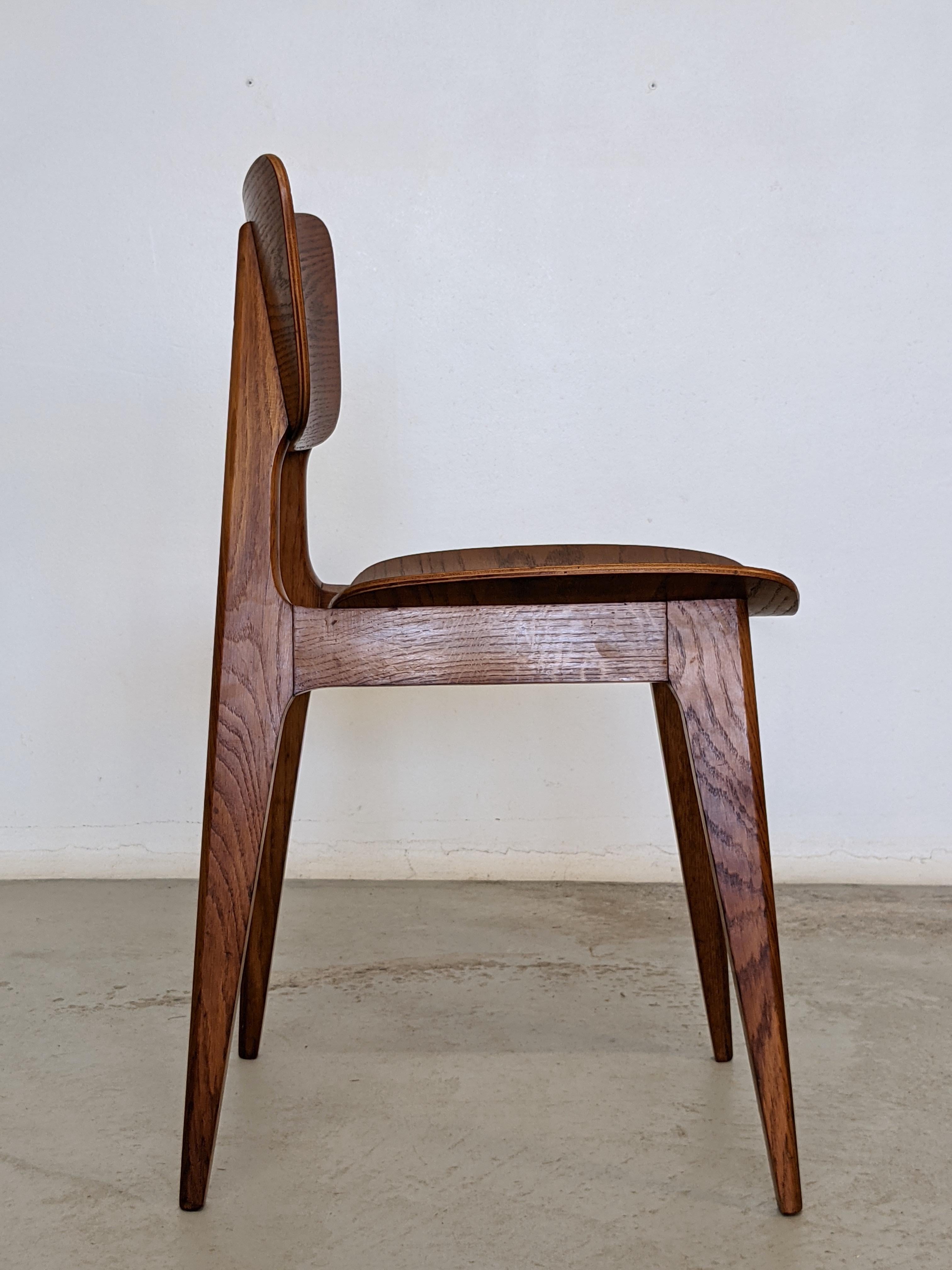 Mid Century Set of Six Oak Wood Dining Chairs by Roger Landault, France, 1950s 14