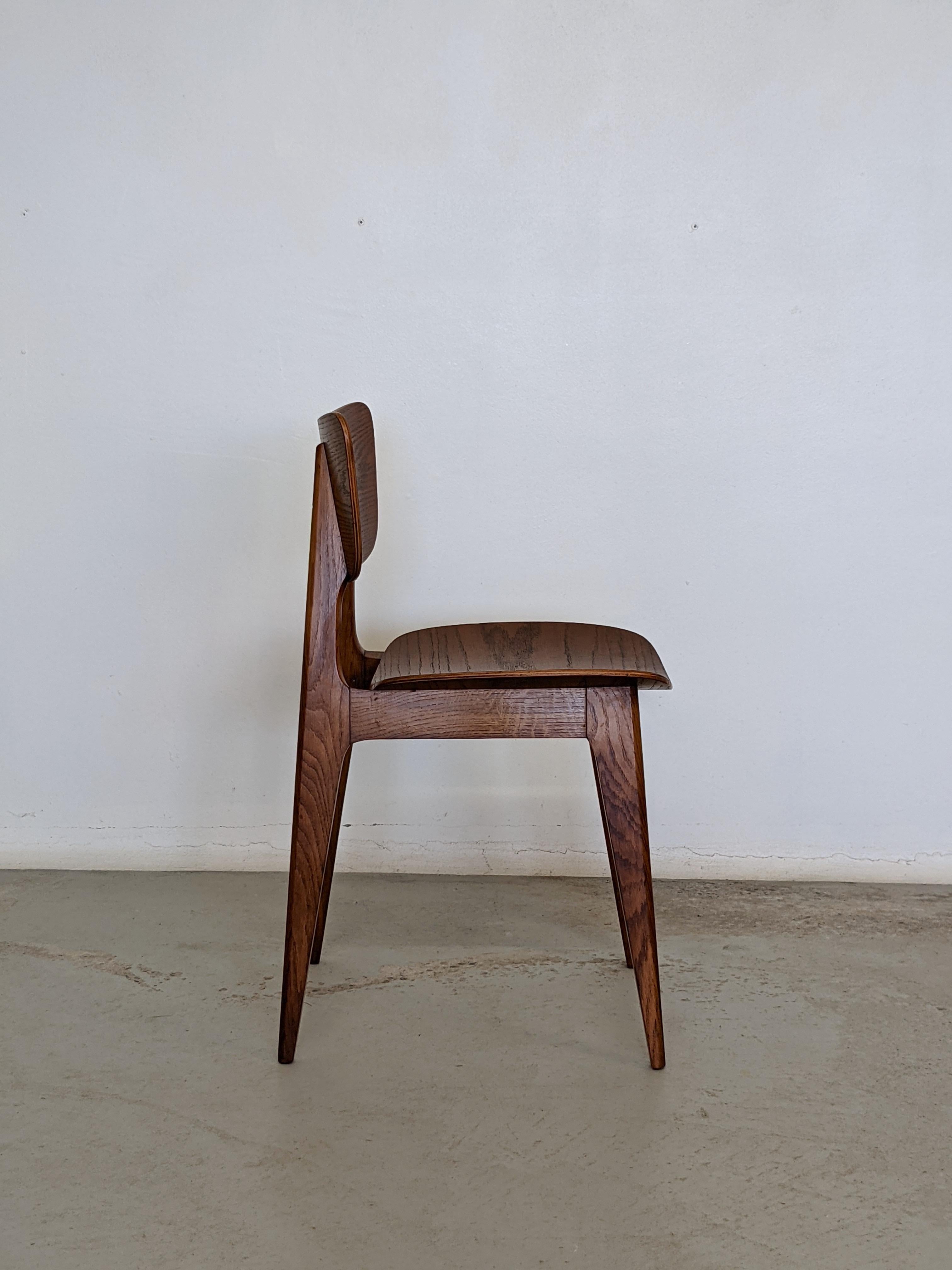 Mid Century Set of Six Oak Wood Dining Chairs by Roger Landault, France, 1950s 3