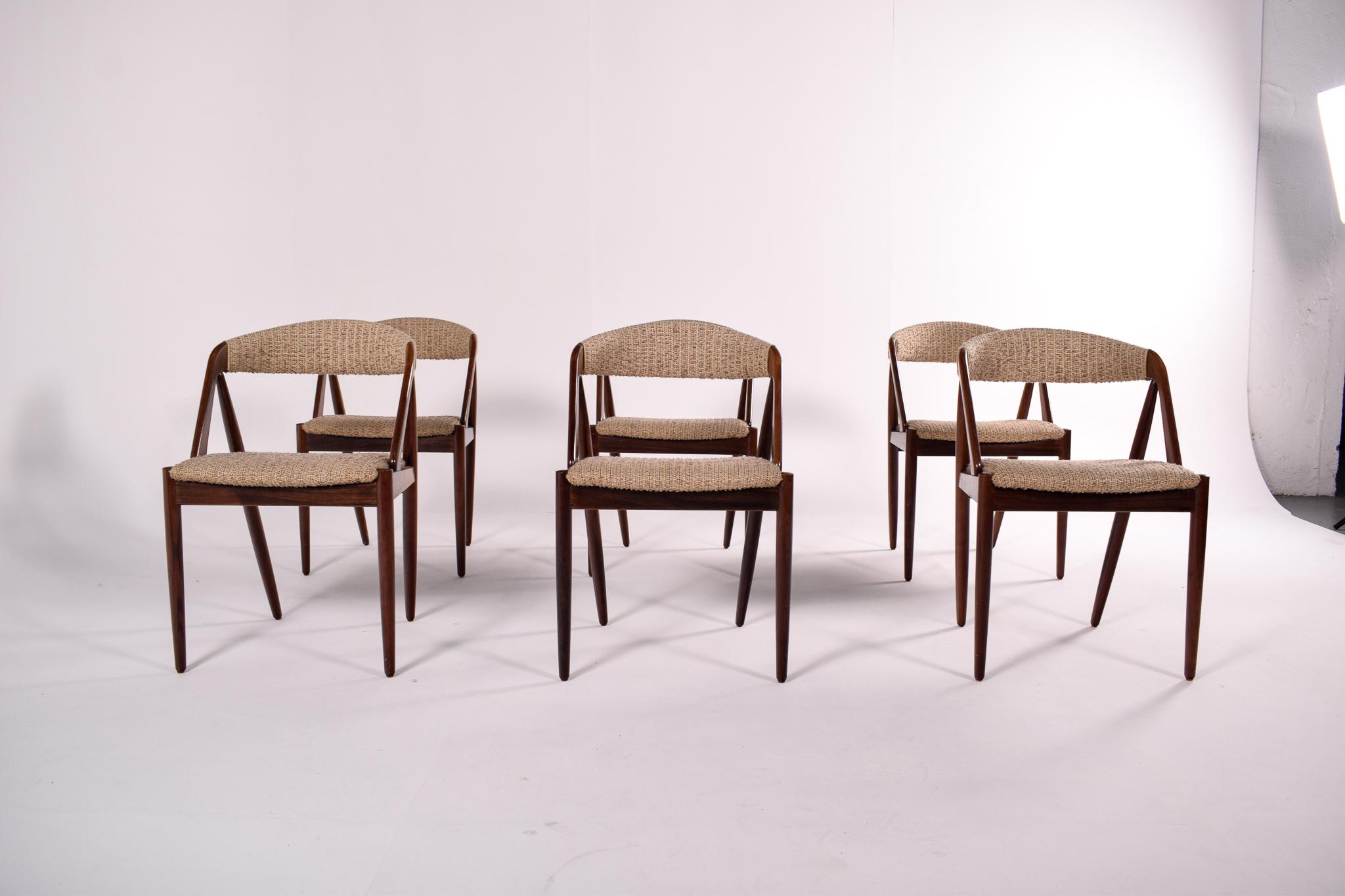 Mid-Century Modern Mid Century Set of Six Rosewood and Fabric Dining Chairs by Kai Kristiansen
