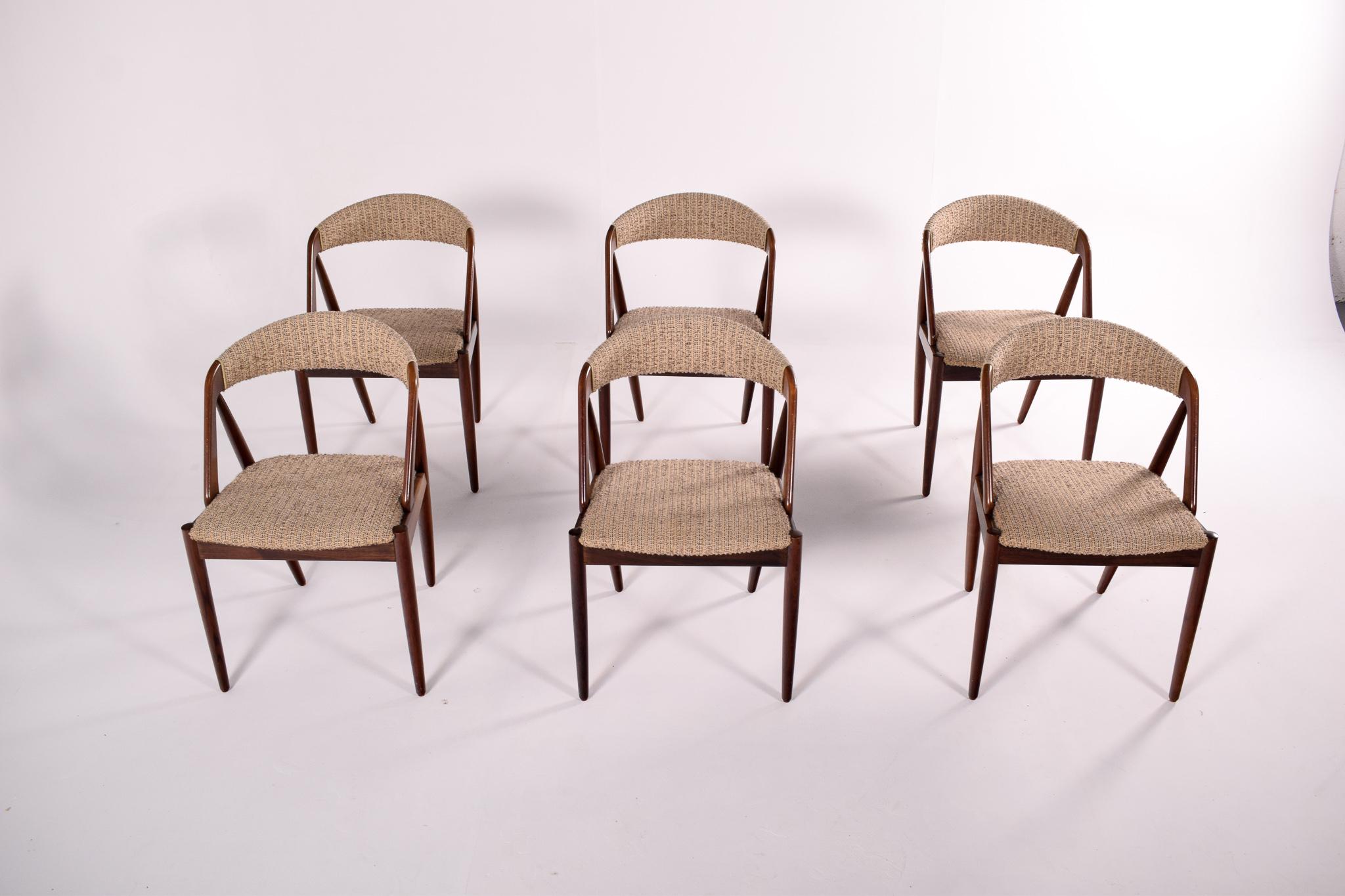 Mid Century Set of Six Rosewood and Fabric Dining Chairs by Kai Kristiansen In Good Condition In Lisboa, Lisboa