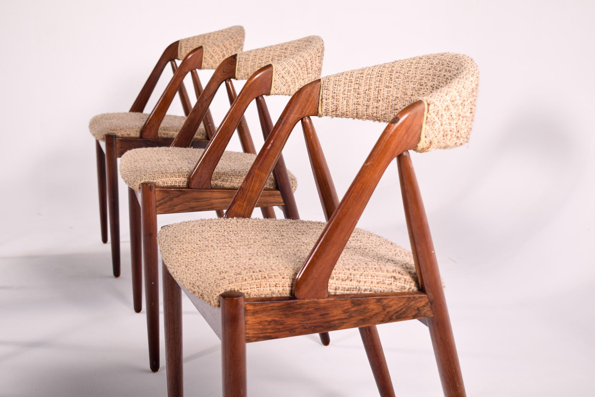 Mid Century Set of Six Rosewood and Fabric Dining Chairs by Kai Kristiansen 3