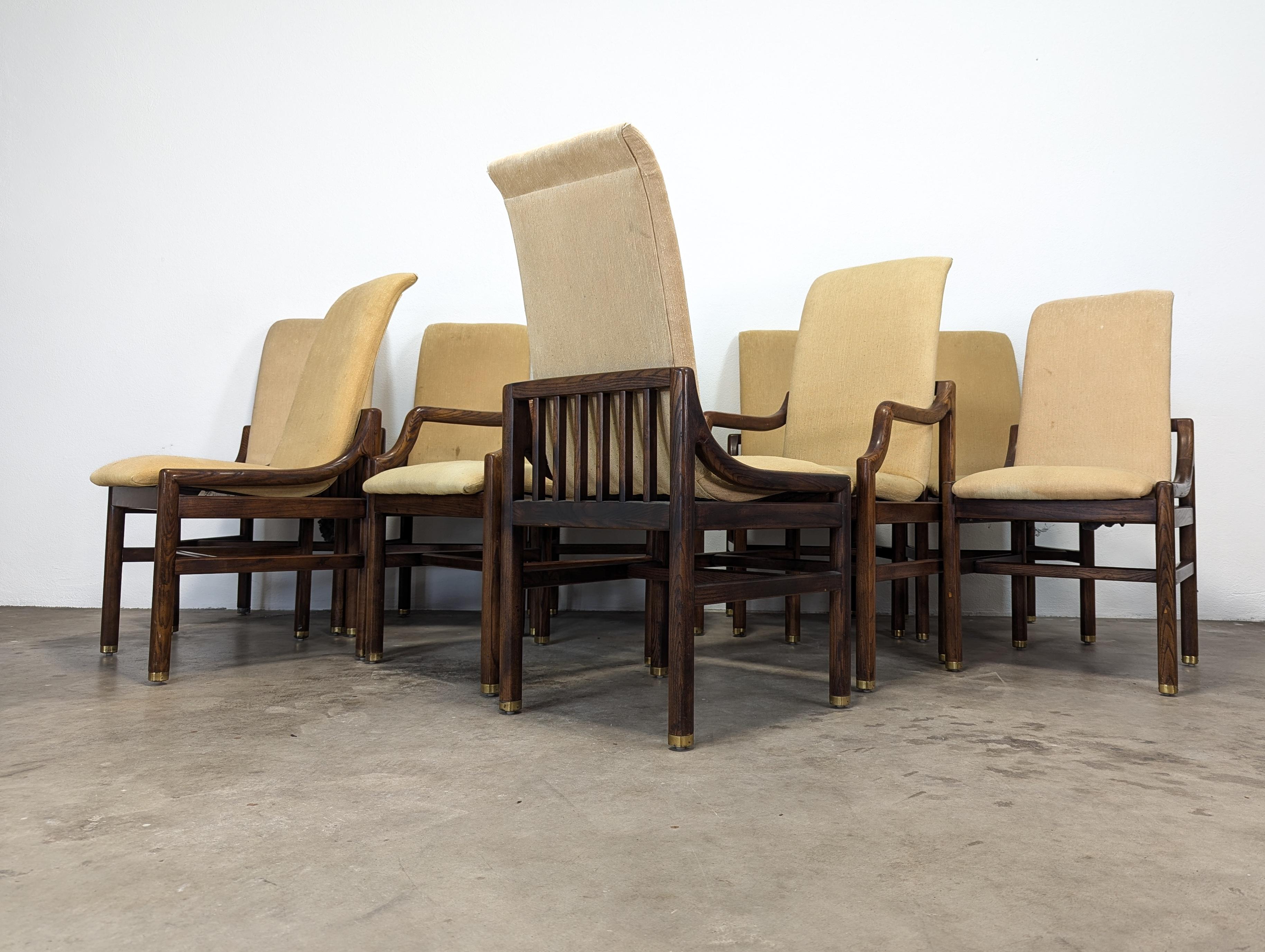 Mid Century Set of Ten Henredon Sculptural Dining Chairs in Oak 4