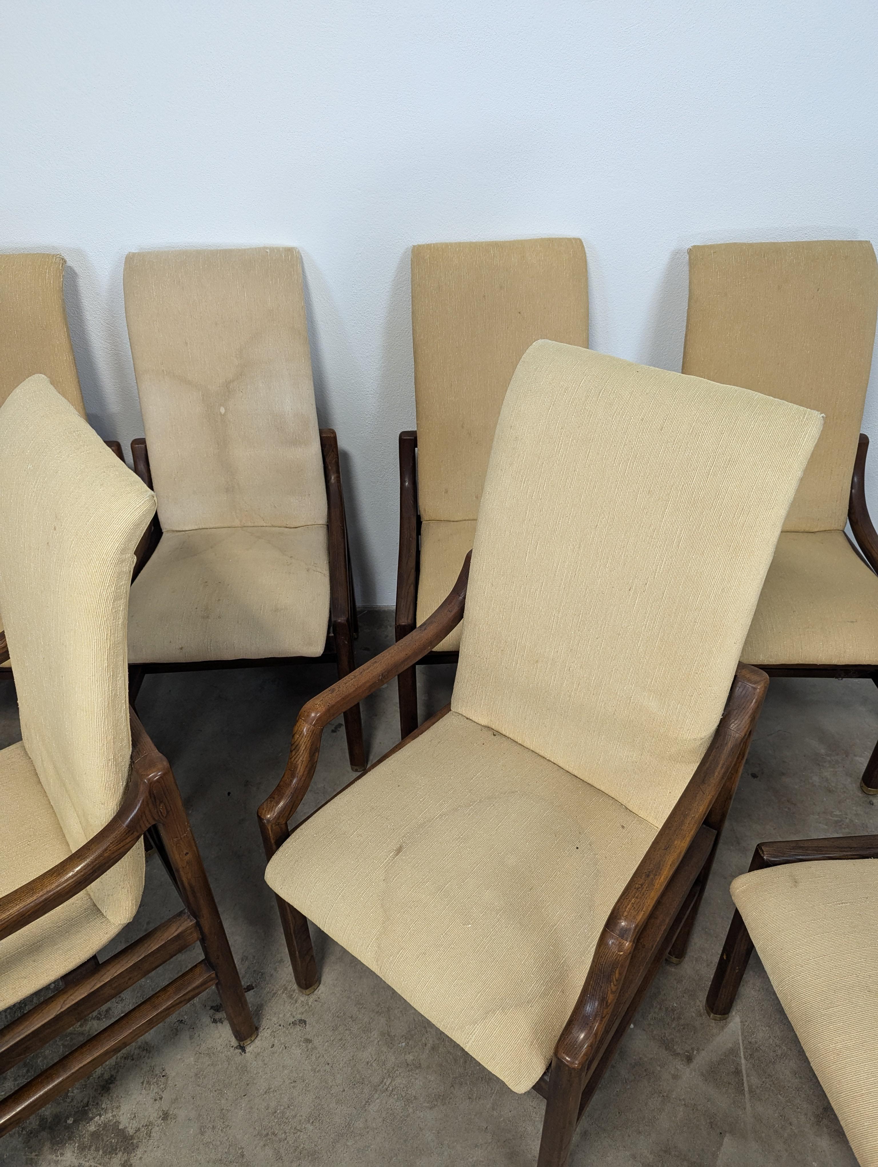 Mid Century Set of Ten Henredon Sculptural Dining Chairs in Oak 10