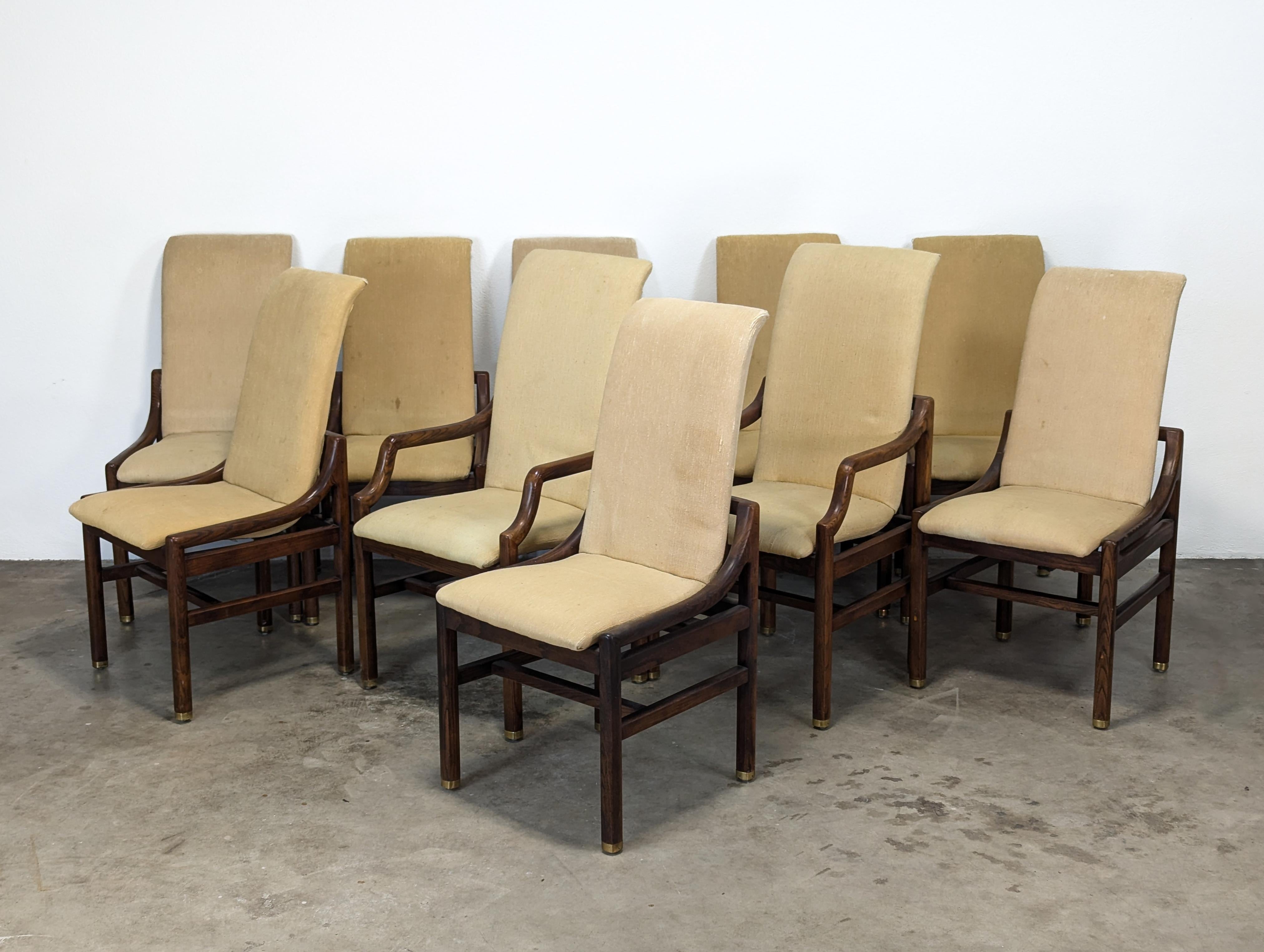 American Mid Century Set of Ten Henredon Sculptural Dining Chairs in Oak