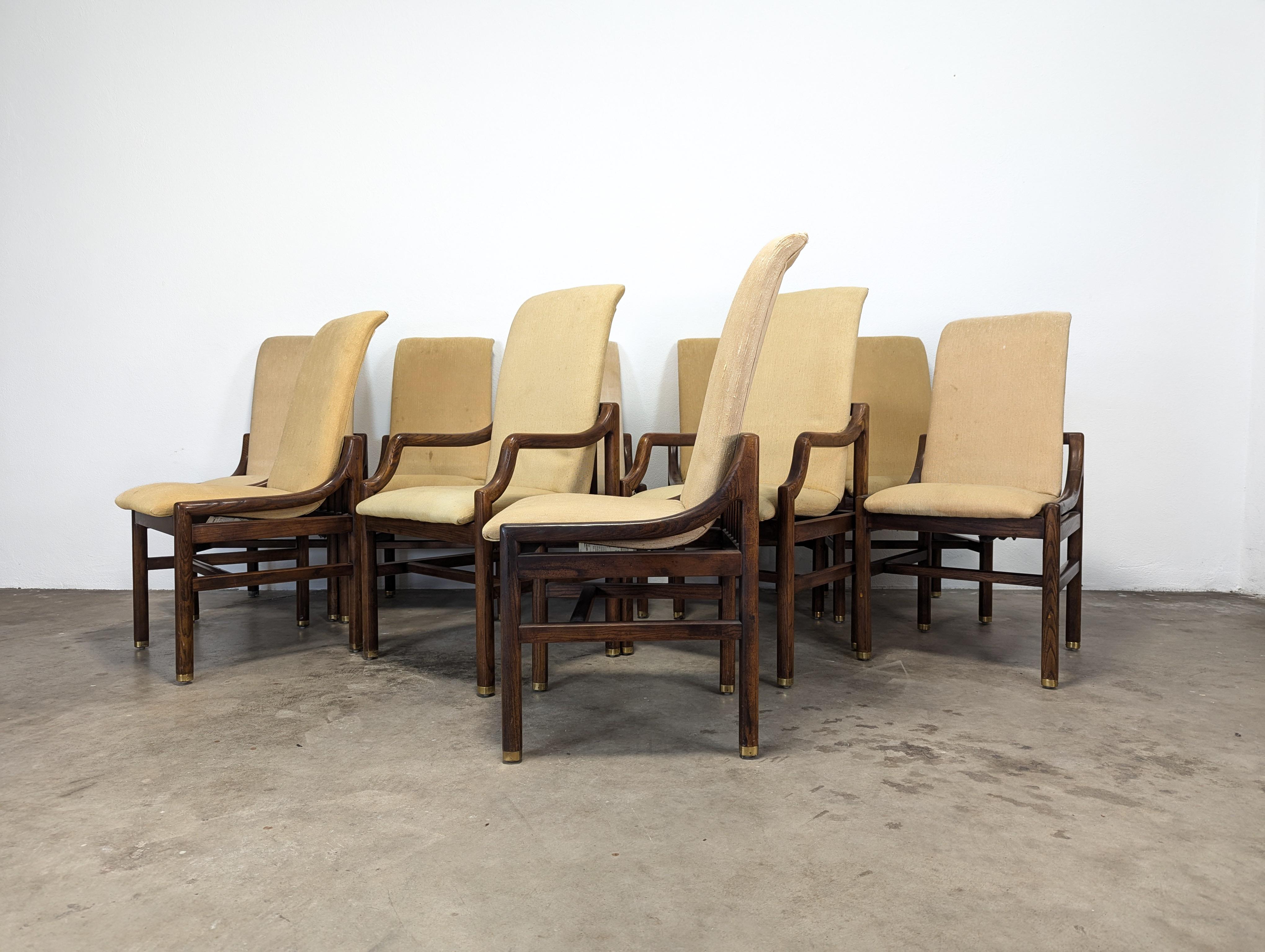 Mid Century Set of Ten Henredon Sculptural Dining Chairs in Oak In Good Condition In Chino Hills, CA