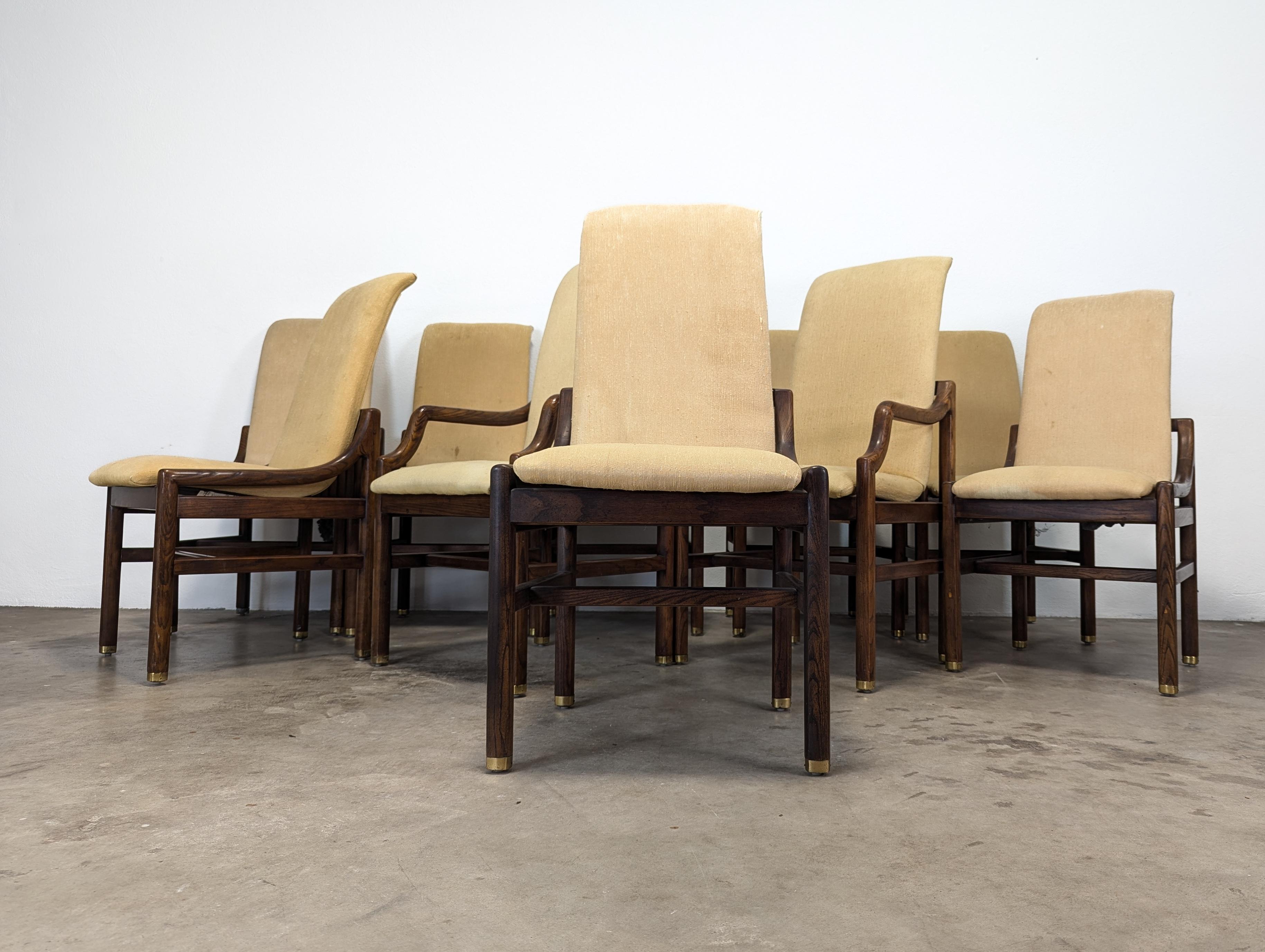 Mid Century Set of Ten Henredon Sculptural Dining Chairs in Oak 1