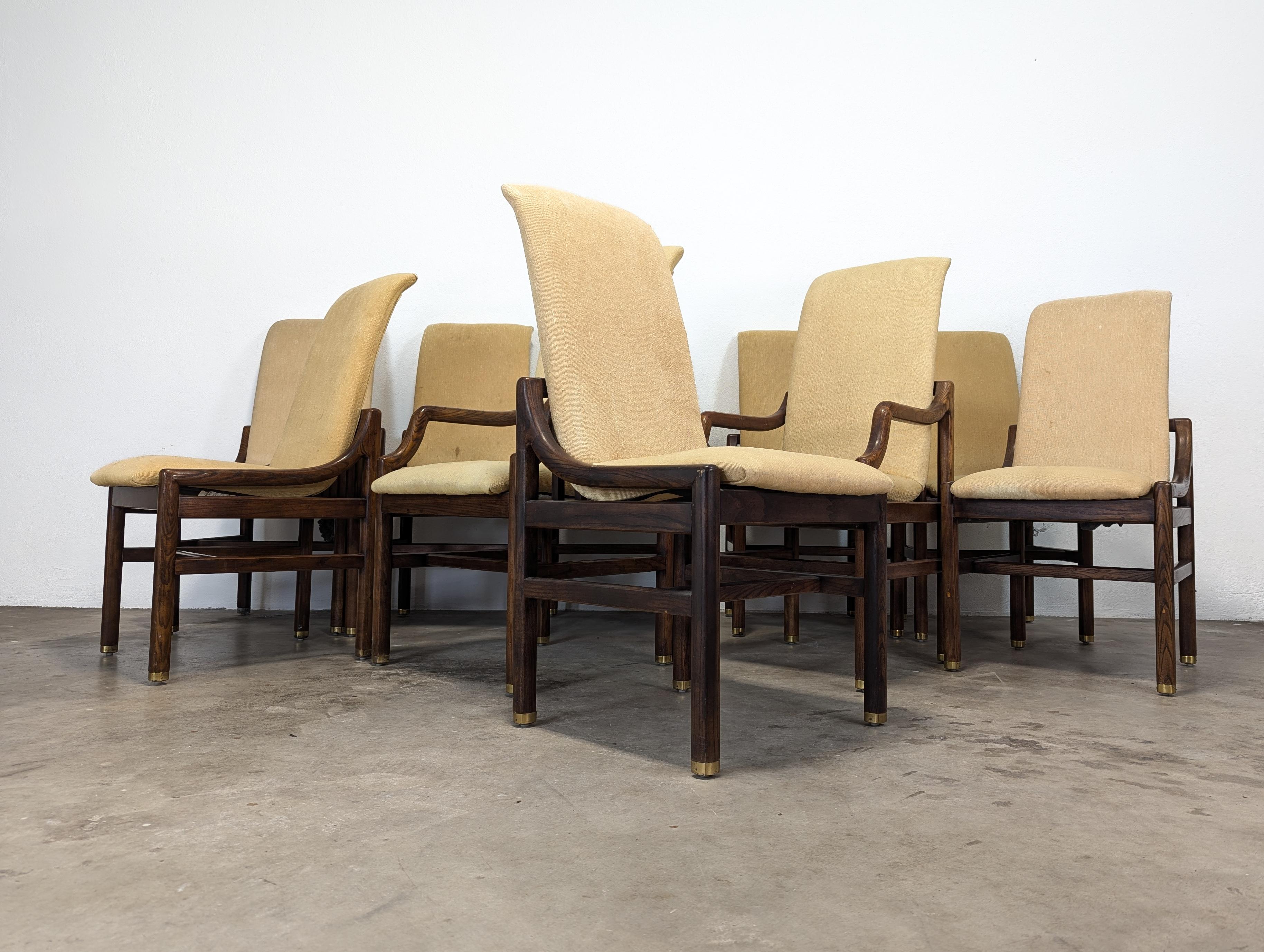 Mid Century Set of Ten Henredon Sculptural Dining Chairs in Oak 2