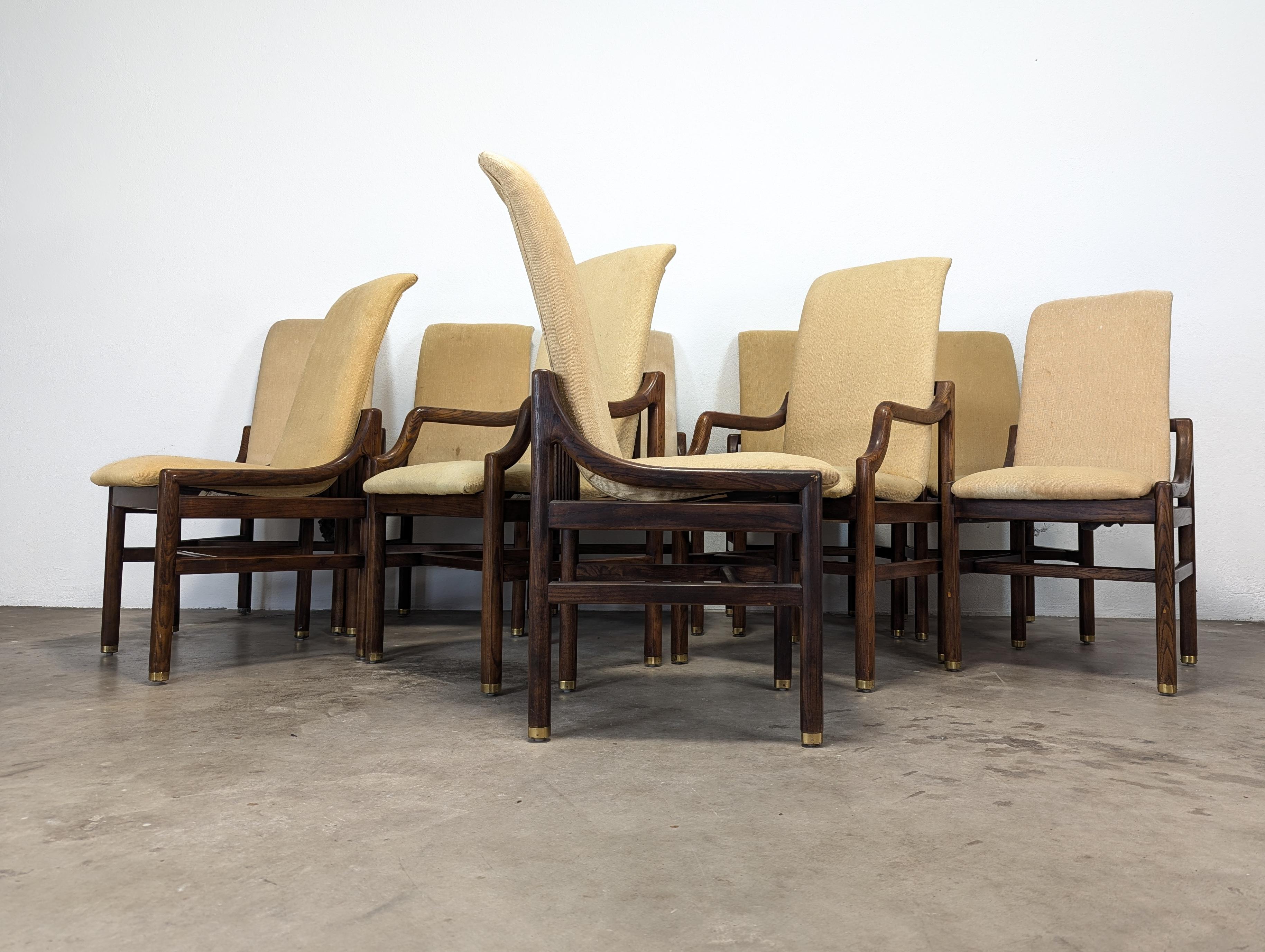 Mid Century Set of Ten Henredon Sculptural Dining Chairs in Oak 3