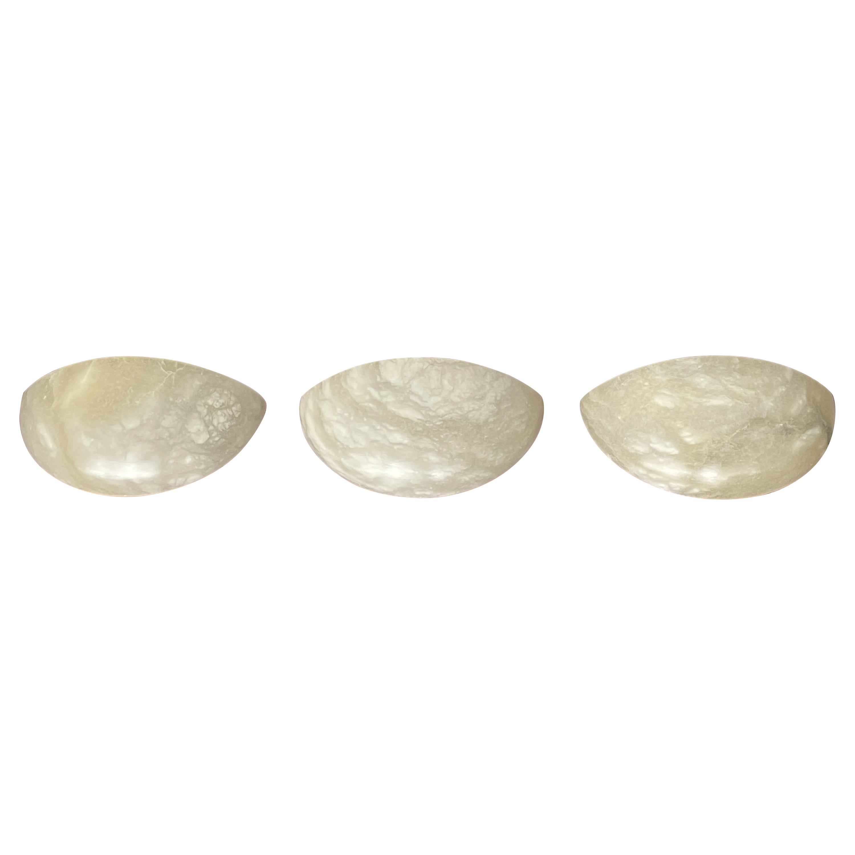 Mid Century Set of Three 3 Superb Art Deco Style Alabaster Wall Sconces / Lights