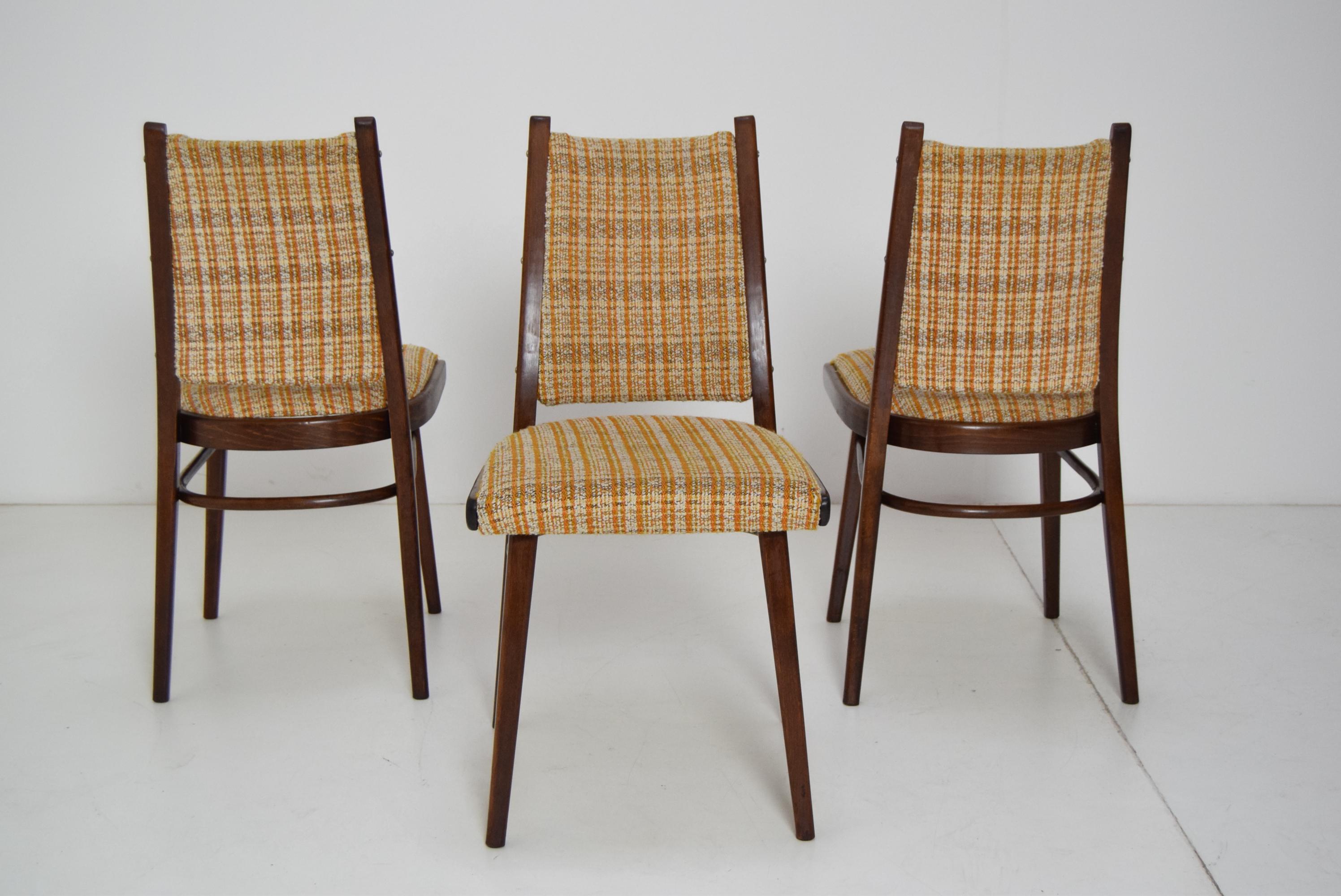 Czech Midcentury Set of Three Chairs by Ton, 1960s For Sale