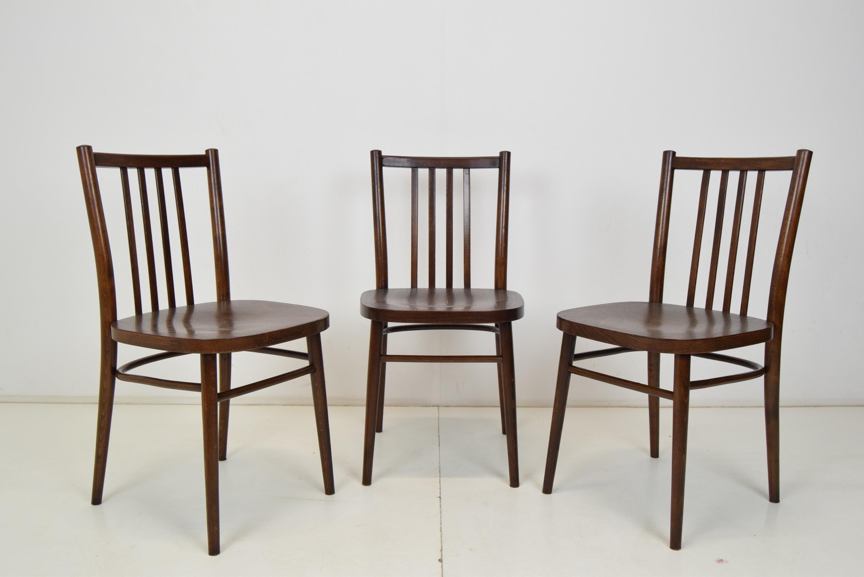 Mid-Century Modern Mid-Century Set of Three Chairs, TON, 1960's For Sale