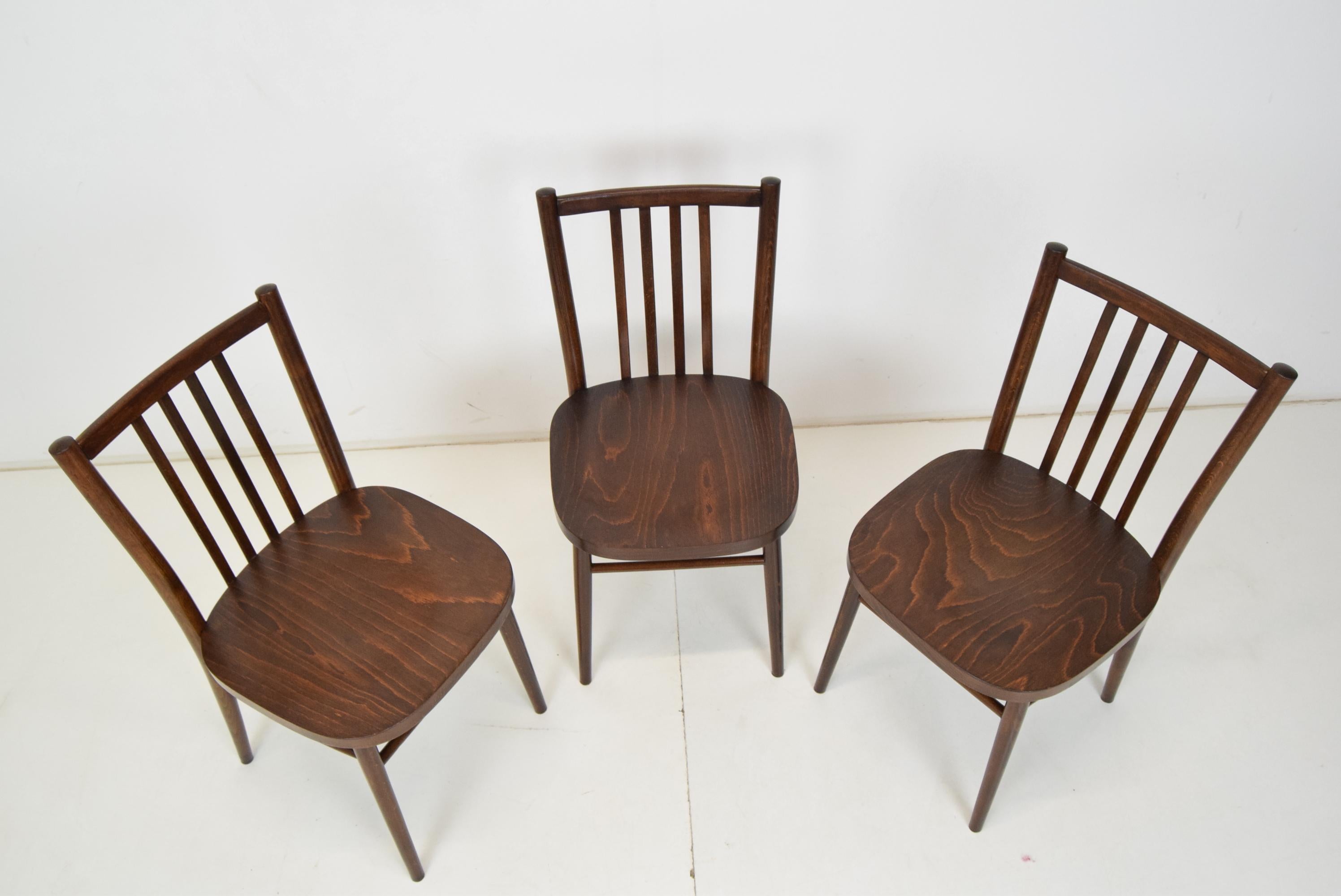 Czech Mid-Century Set of Three Chairs, TON, 1960's For Sale