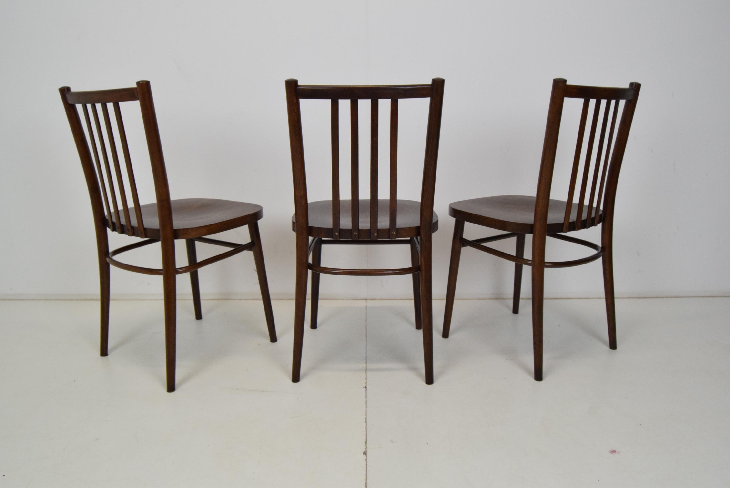 Wood Mid-Century Set of Three Chairs, TON, 1960's For Sale