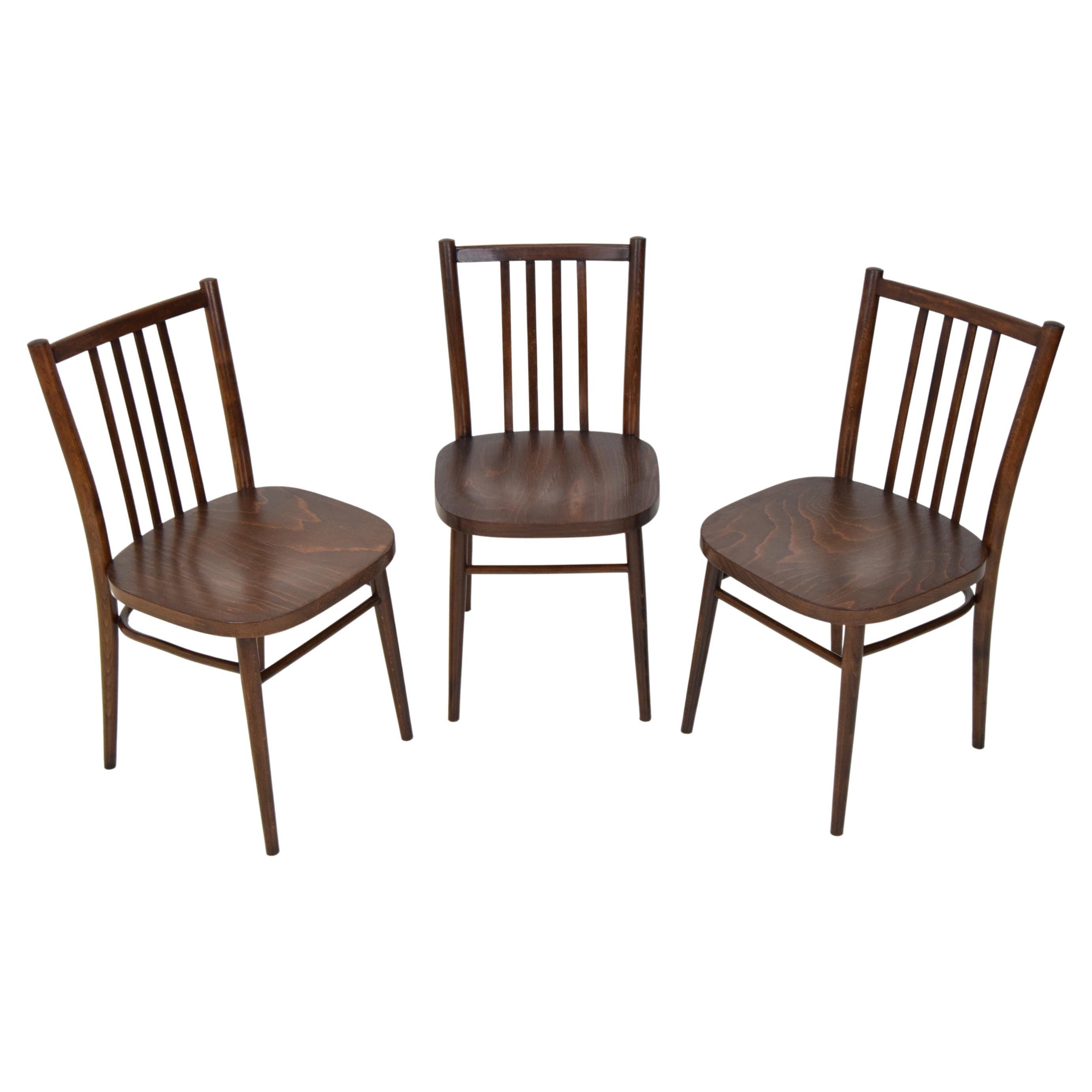 Mid-Century Set of Three Chairs, TON, 1960's For Sale