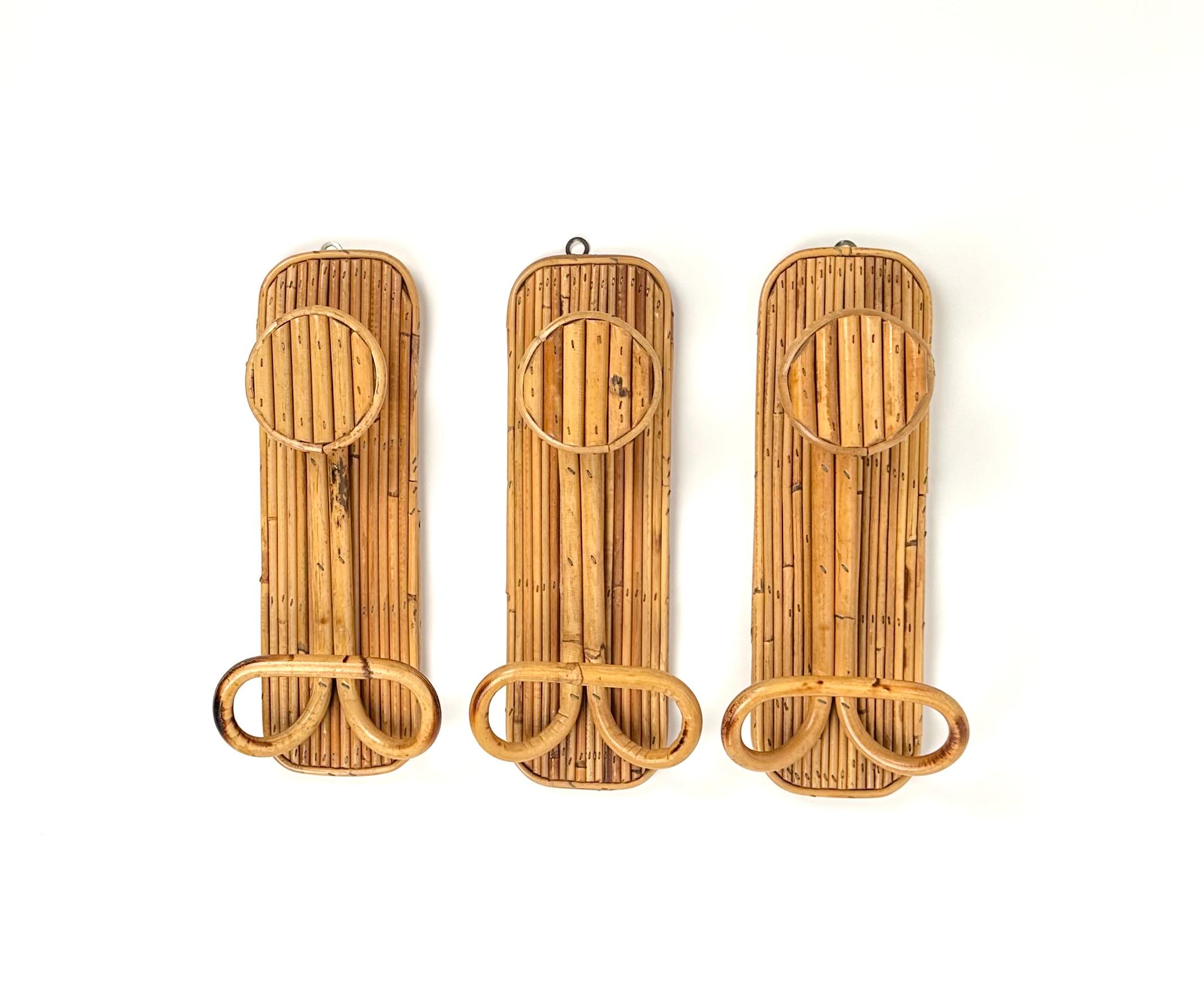 Mid-Century Set of Three Coat Rack Stand in Bamboo and Rattan, Italy, 1970s For Sale 4
