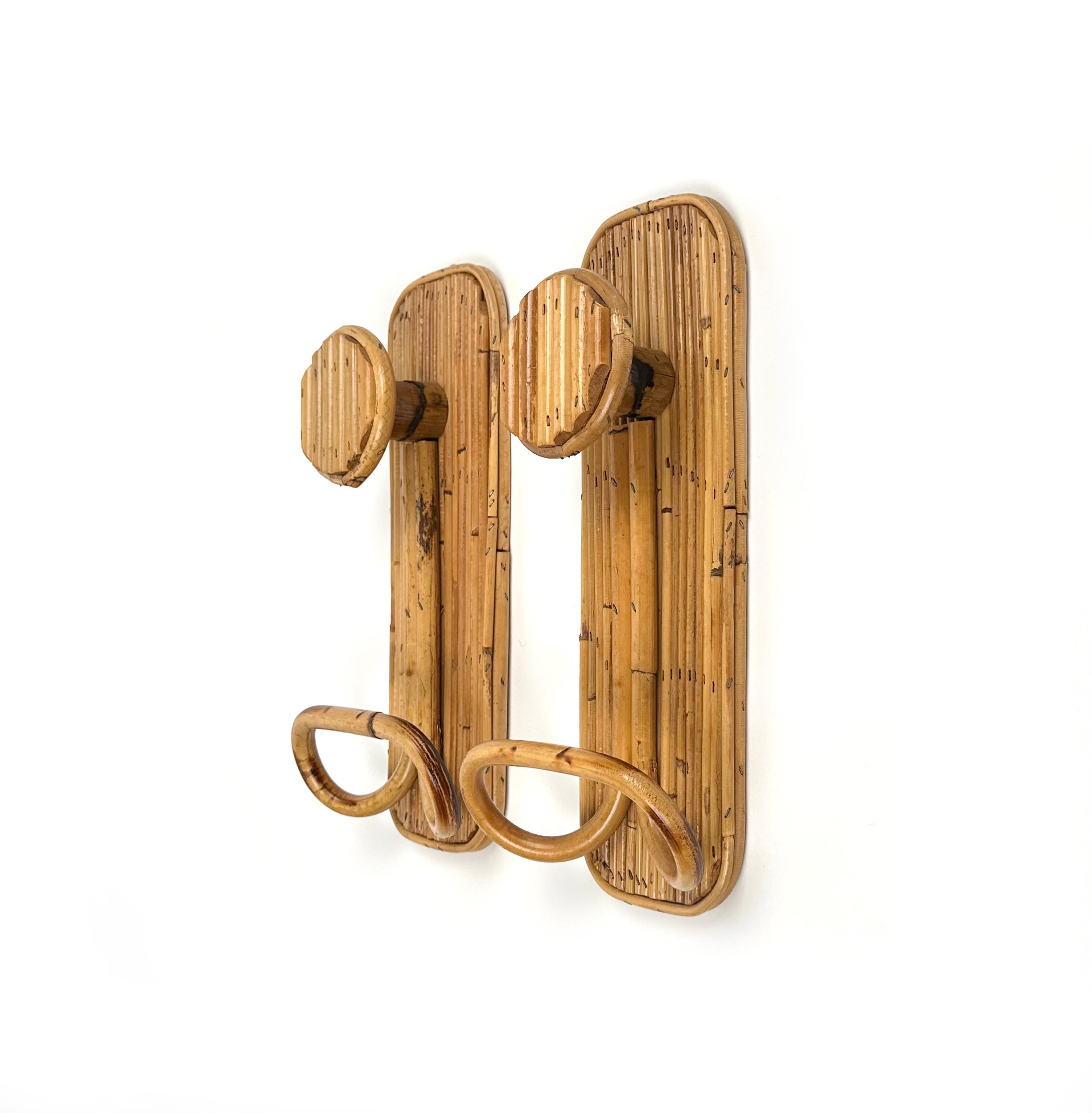 Mid-Century Set of Three Coat Rack Stand in Bamboo and Rattan, Italy, 1970s For Sale 5