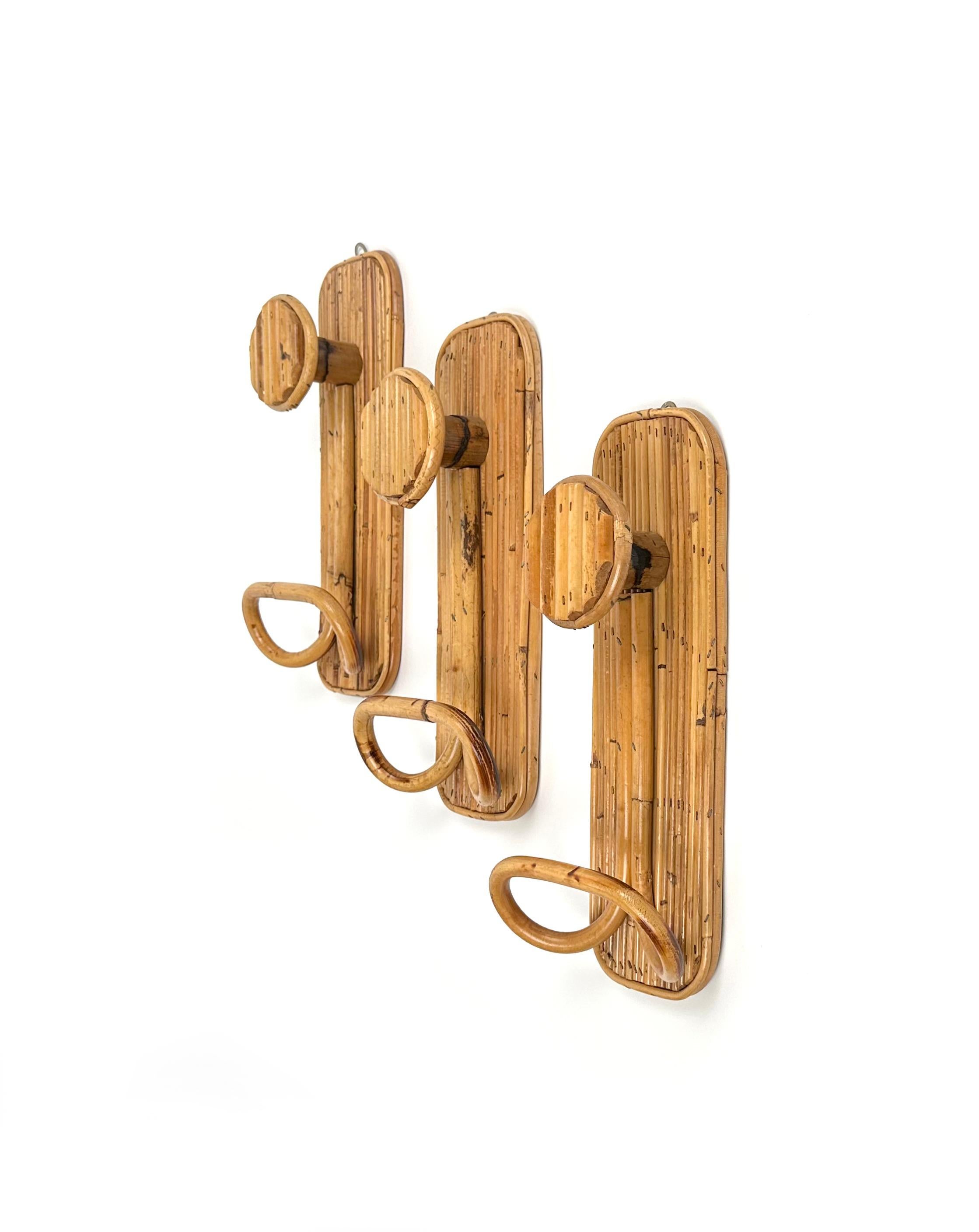 Mid-Century Set of Three Coat Rack Stand in Bamboo and Rattan, Italy, 1970s For Sale 2