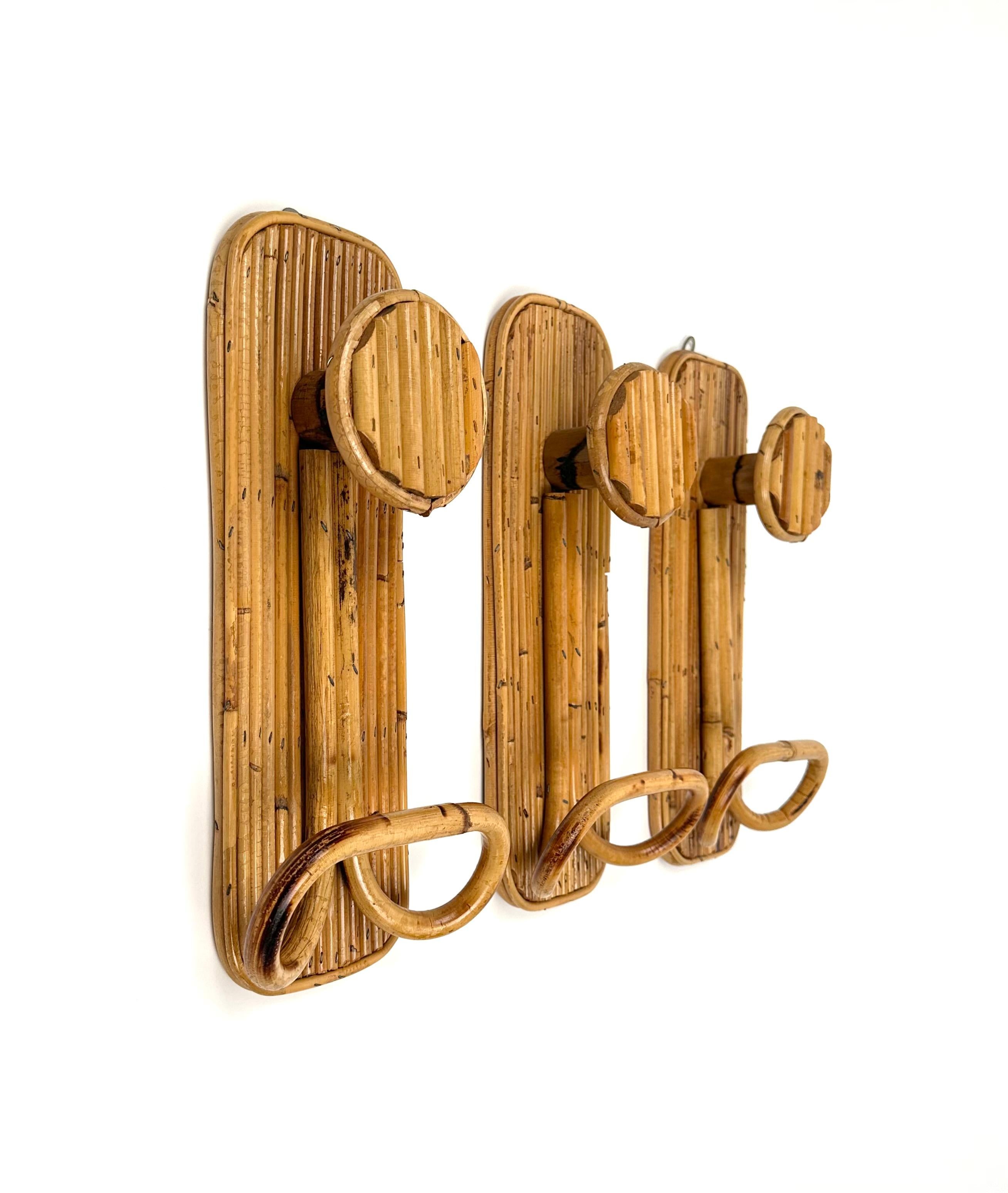 Mid-Century Set of Three Coat Rack Stand in Bamboo and Rattan, Italy, 1970s For Sale 3