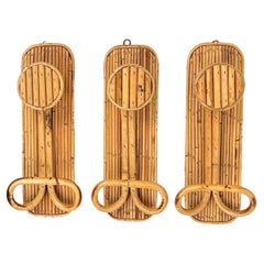 Mid-Century Set of Three Coat Rack Stand in Bamboo and Rattan, Italy, 1970s