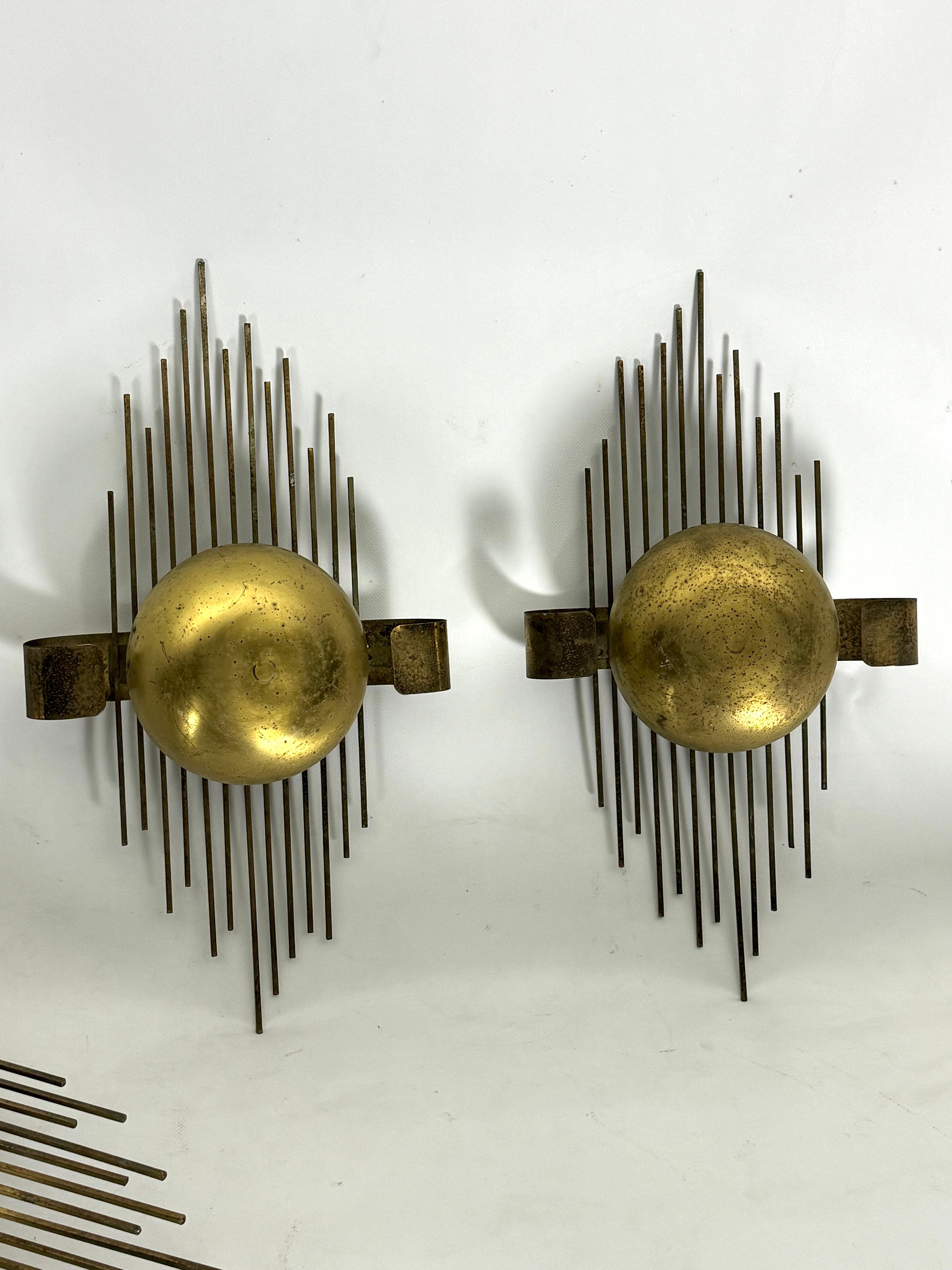 Mid-Century Set of three gilded metal sconces. Italy 1950s For Sale 4