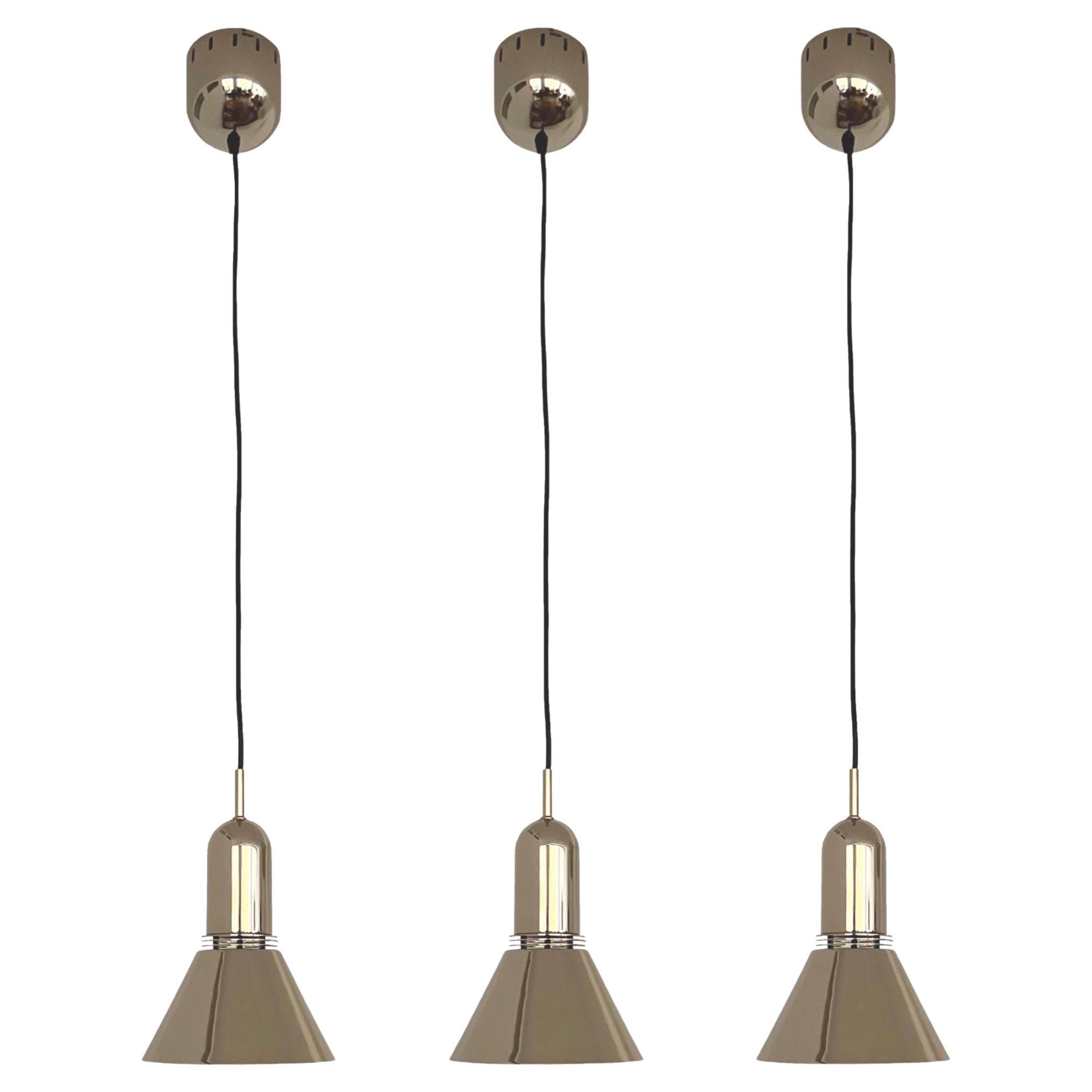 Mid-Century Set of Three Gold Chandeliers by Estiluz, Barcelona, 1970s For Sale