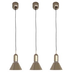 Mid-Century Set of Three Gold Chandeliers by Estiluz, Barcelona, 1970s