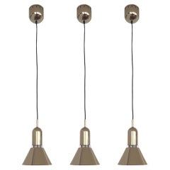 Mid-Century Set of Three Gold Chandeliers by Estiluz, Barcelona, 1970s