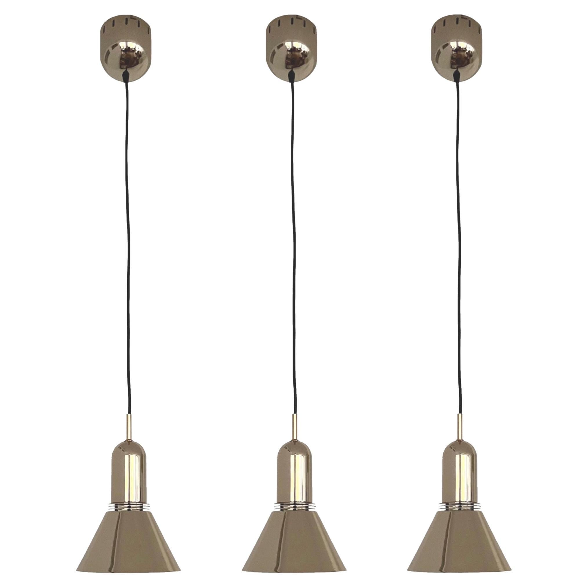 Mid-Century Set of Three Gold Chandeliers by Estiluz, Barcelona, 1970s