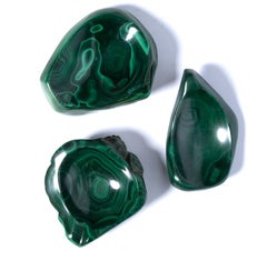 Mid Century Set of Three Solid Malachite Vide-Poches, Congo C.1960