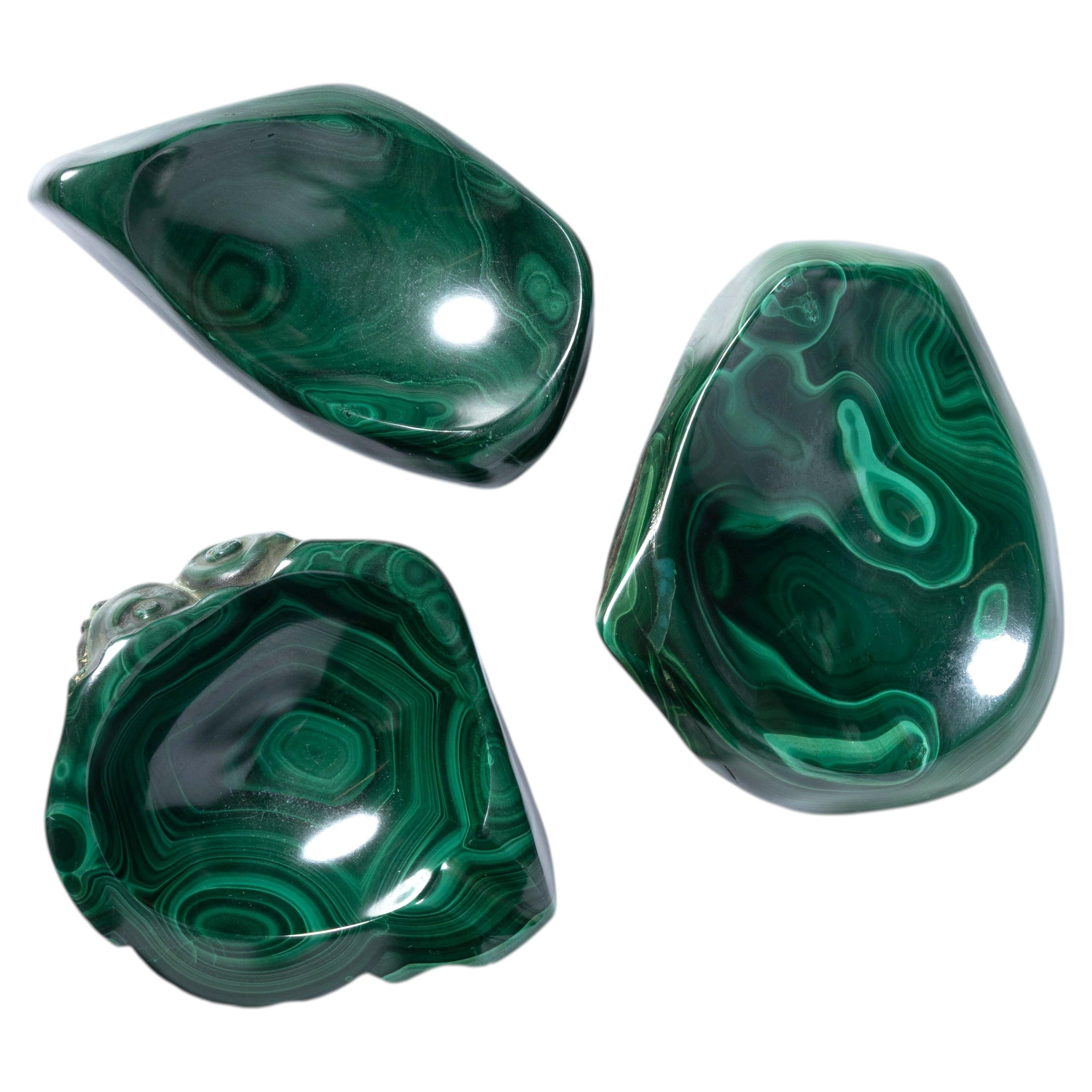 Mid Century Set of Three Solid Malachite Vide-Poches, Congo C.1960 For Sale