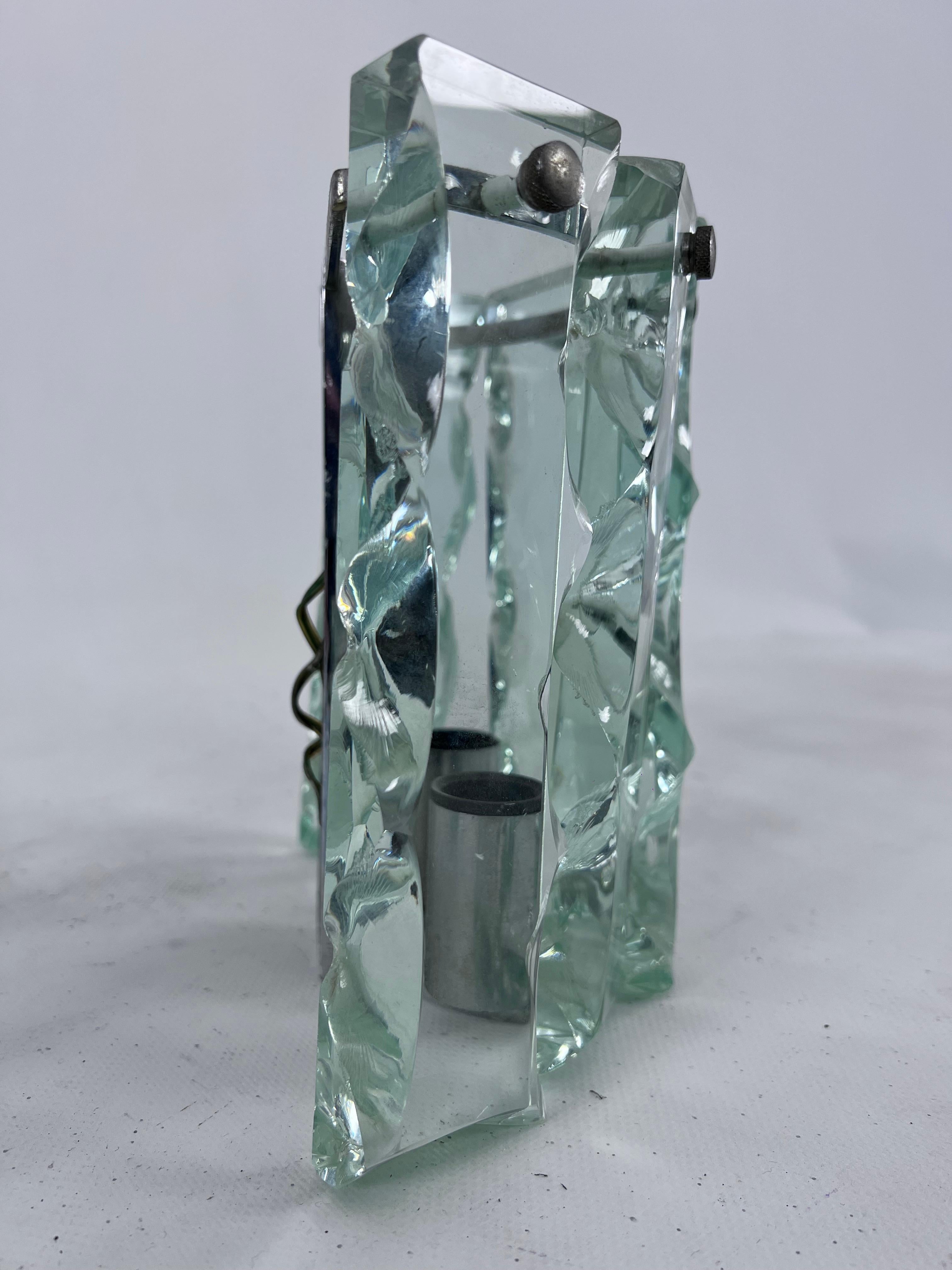 Midcentury Set of Two Cut Glass Sconces by Zero Quattro, Italy, 1970s For Sale 9