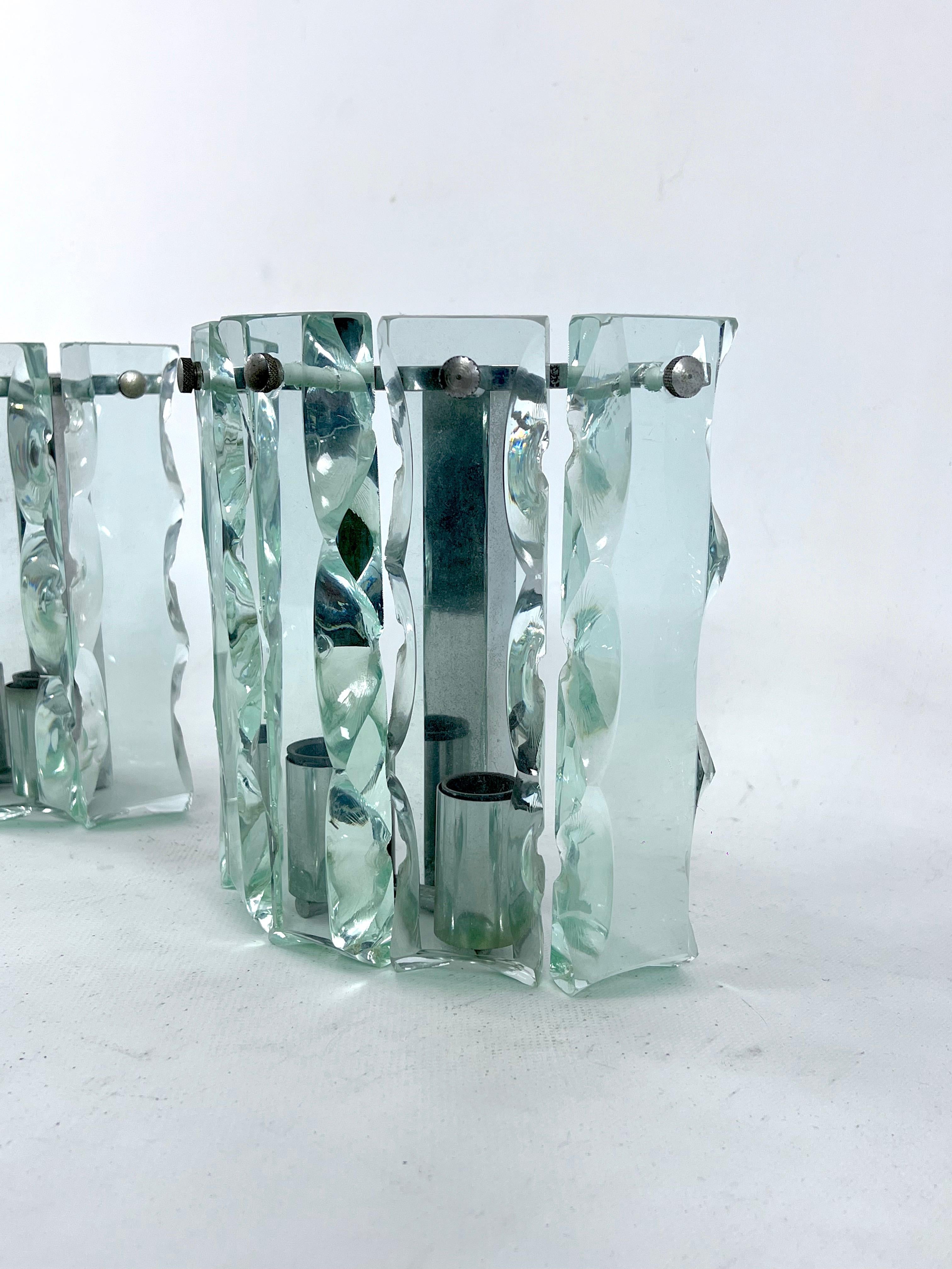 Midcentury Set of Two Cut Glass Sconces by Zero Quattro, Italy, 1970s For Sale 1