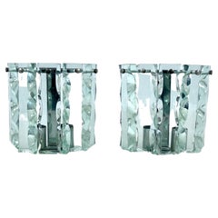 Midcentury Set of Two Cut Glass Sconces by Zero Quattro, Italy, 1970s