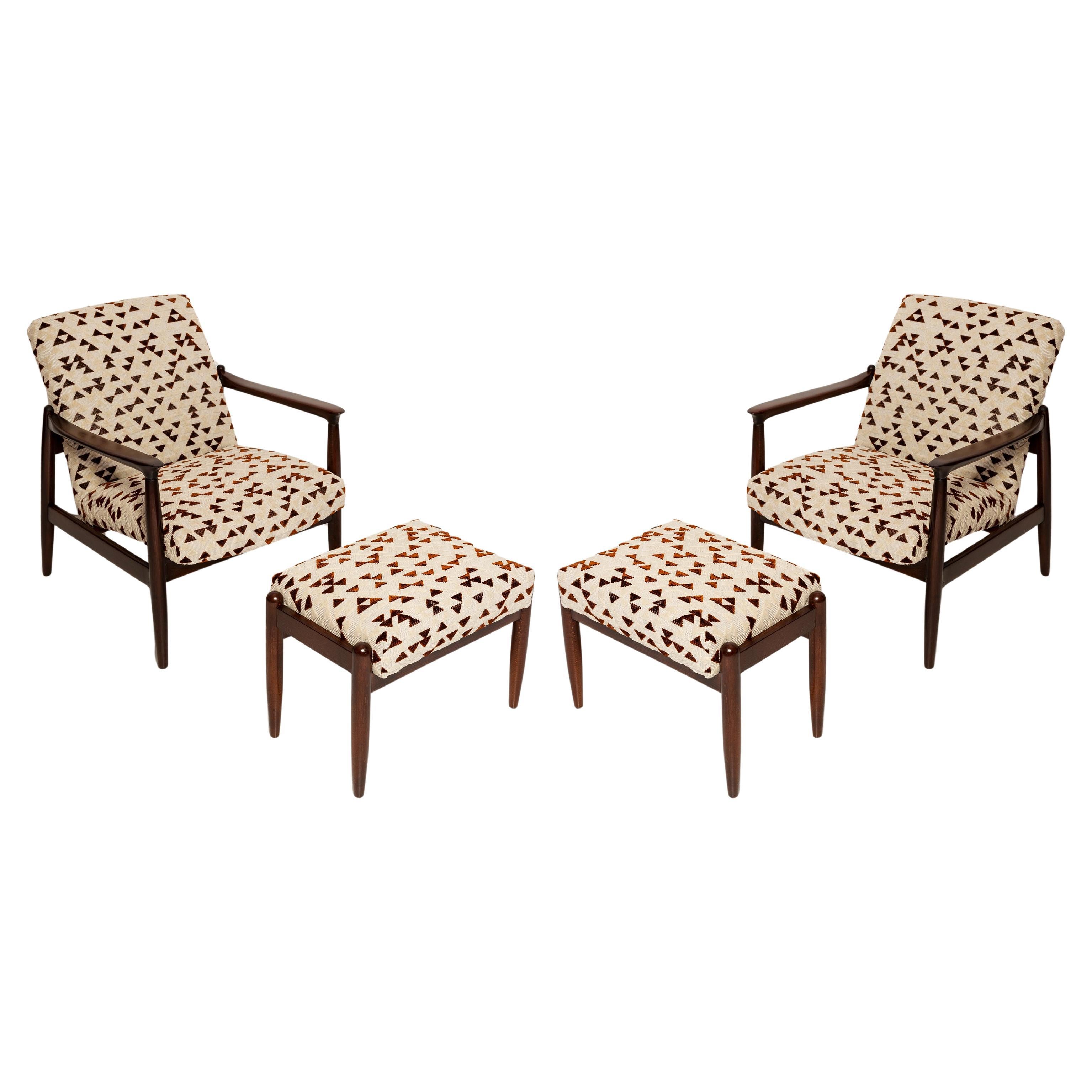 Ensemble de deux fauteuils et tabourets GFM 64, Jacquard by Dedar, années 1960