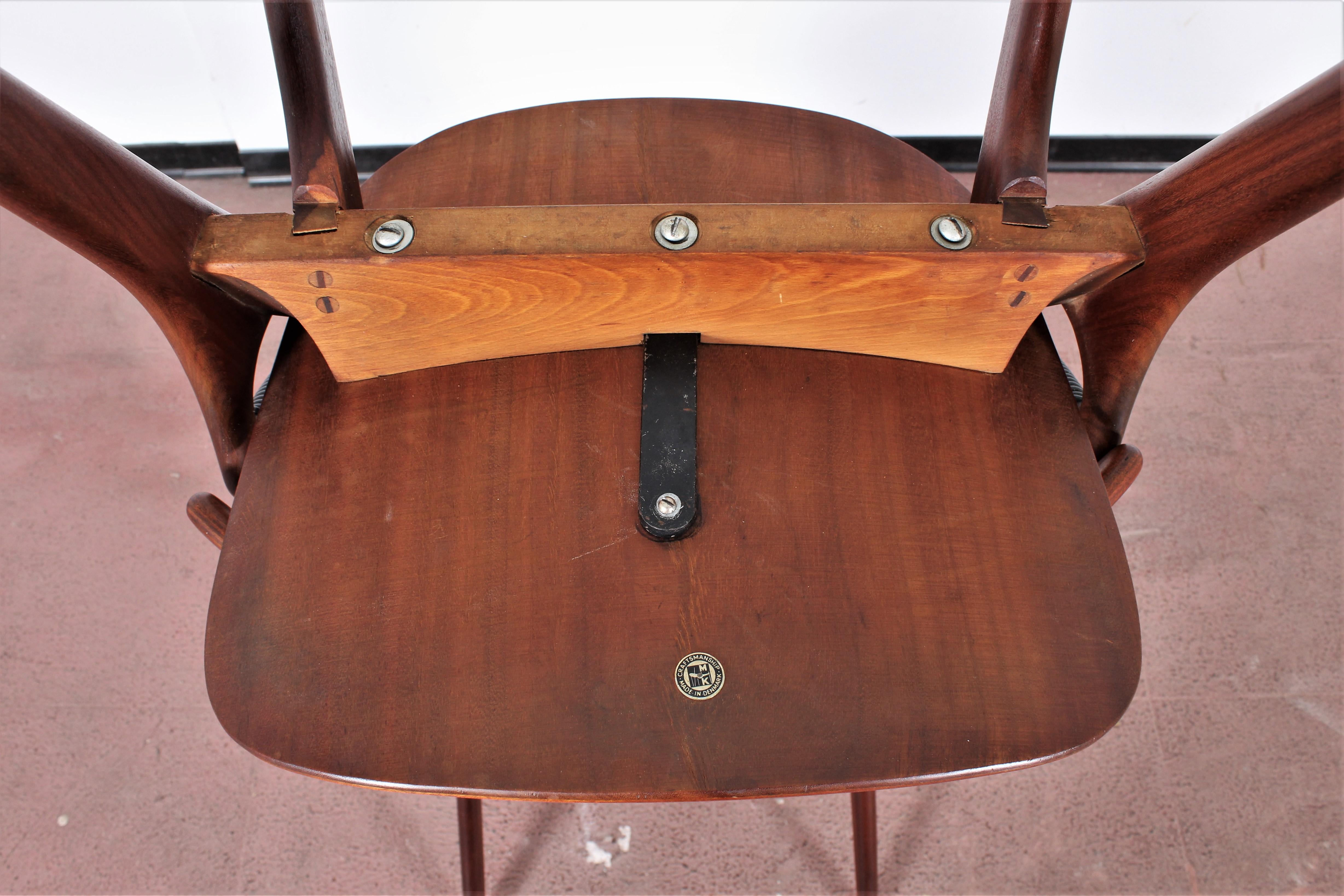 Midcentury, Set of Two Teak Danish Chair by Hovmand-Olsen for M.K., Denmark 50's 11