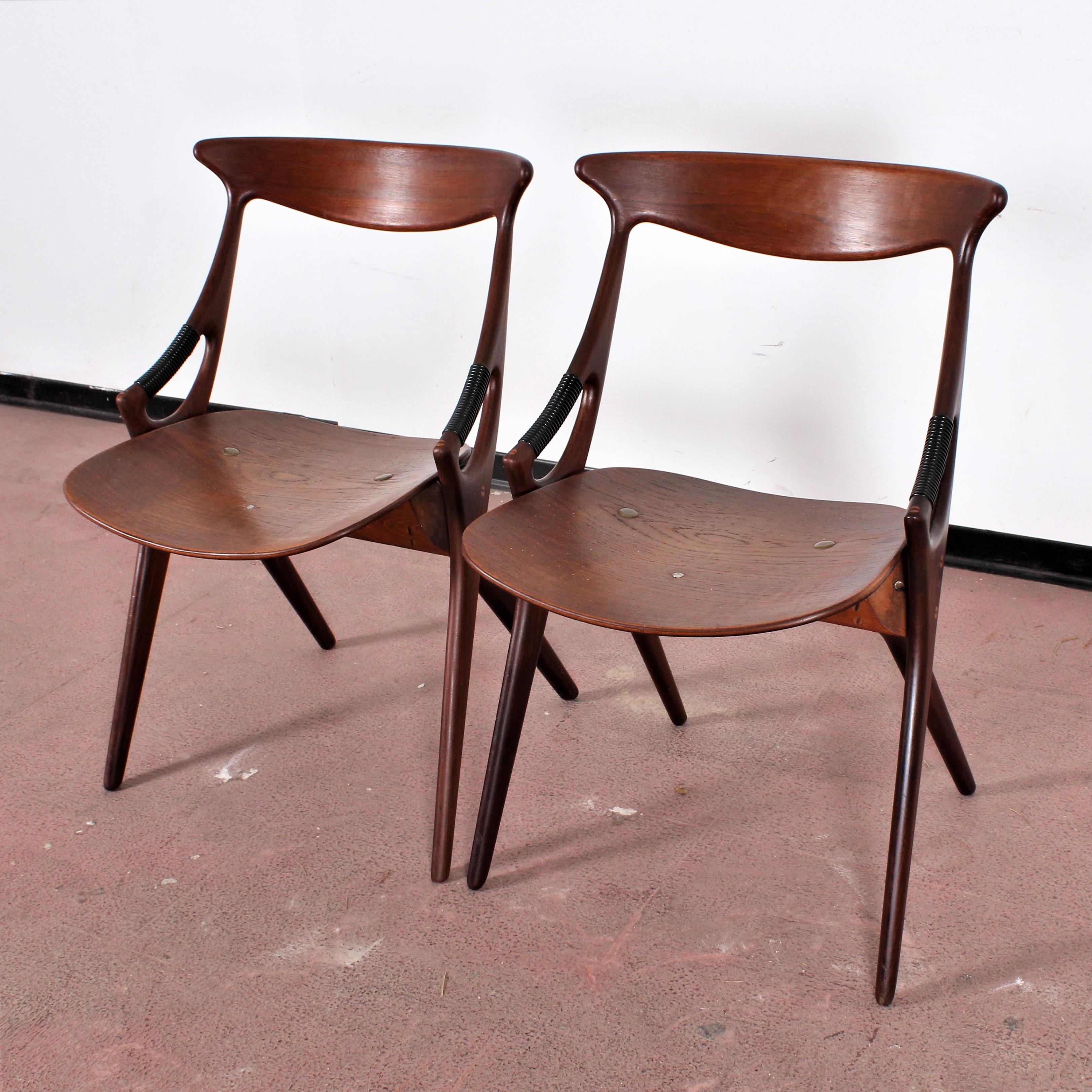Midcentury, Set of Two Teak Danish Chair by Hovmand-Olsen for M.K., Denmark 50's 1