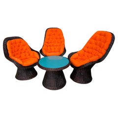 Mid Century Set of Wicker / Rattan Table & Chairs By Noordwolde, Dutch 1970s