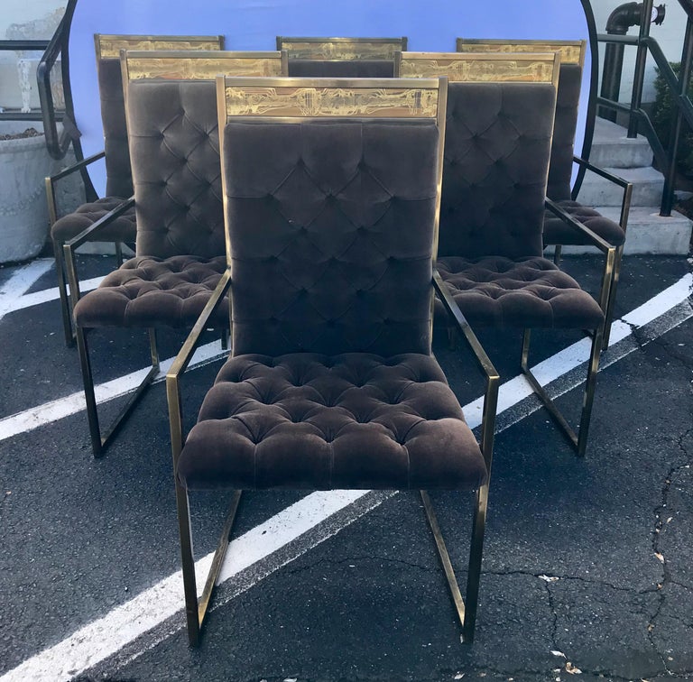 Set Of 6 Mid Century Mastercraft B Rohne Br Velvet Tufted Dining Chairs An Elegant French Art Deco Style Klismos Form Rosewood Veneered Side Chair With A Padded Back And Seat Upholstered In Rich Chocolate Leather