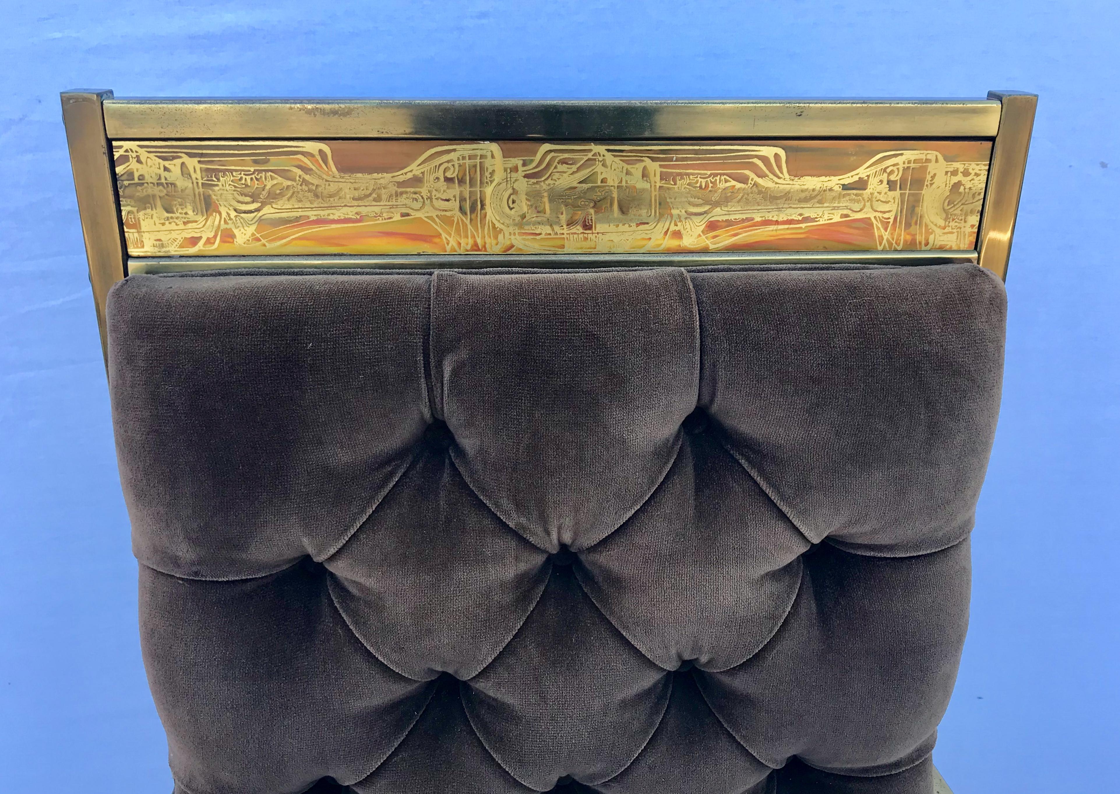 Mid-Century Modern Set of 6 Mid Century Mastercraft B. Rohne Brass Velvet Tufted Dining Chairs 