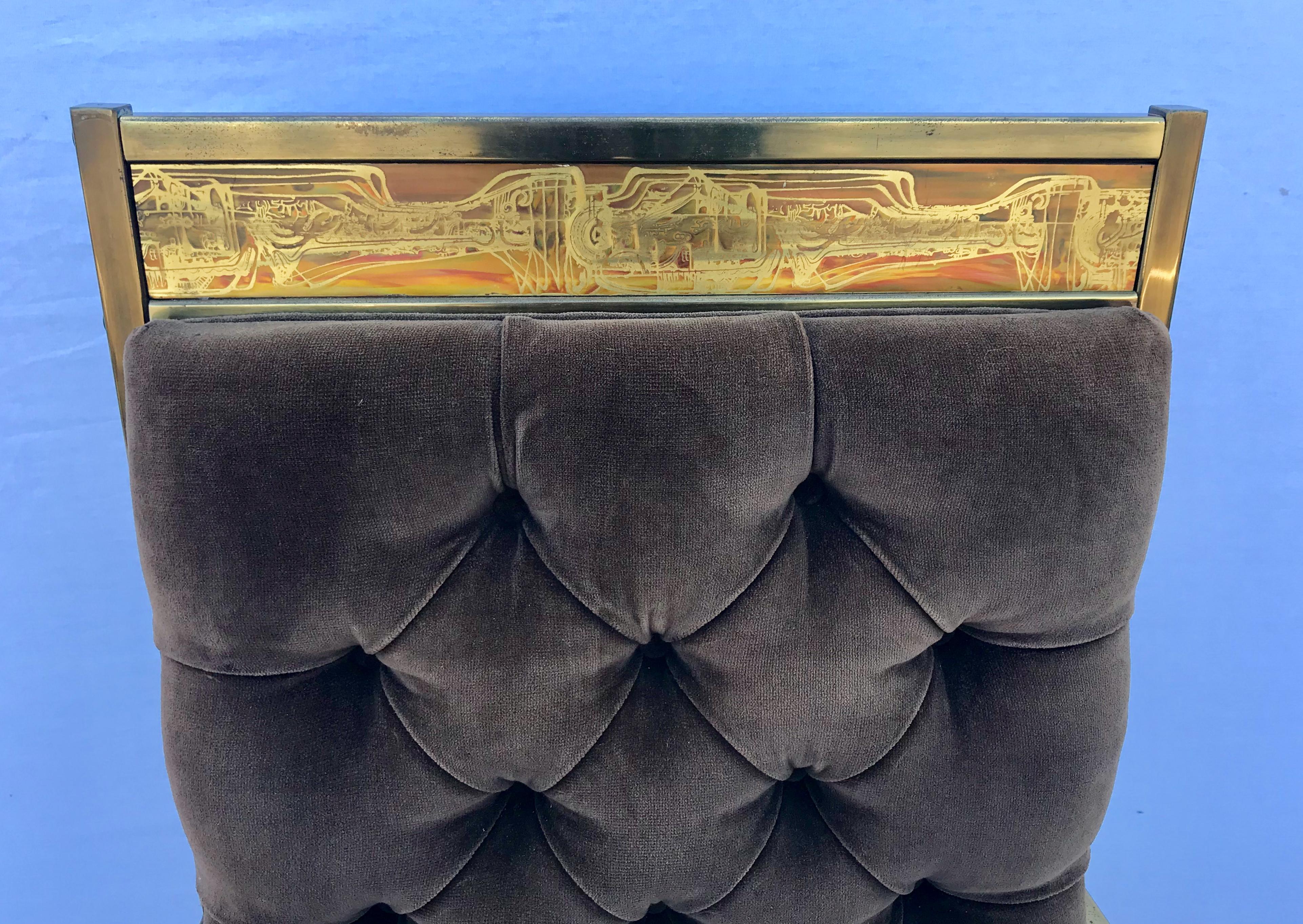 Mid-Century Modern Set of 6 Mid Century Mastercraft B. Rohne Brass Velvet Tufted Dining Chairs