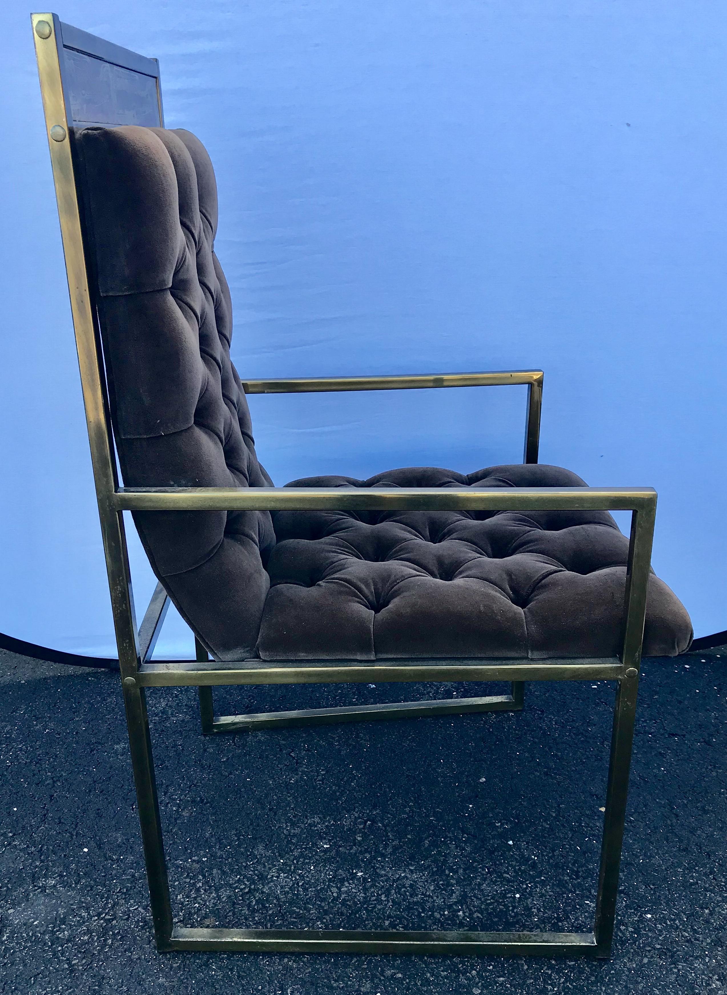 Late 20th Century Set of 6 Mid Century Mastercraft B. Rohne Brass Velvet Tufted Dining Chairs 