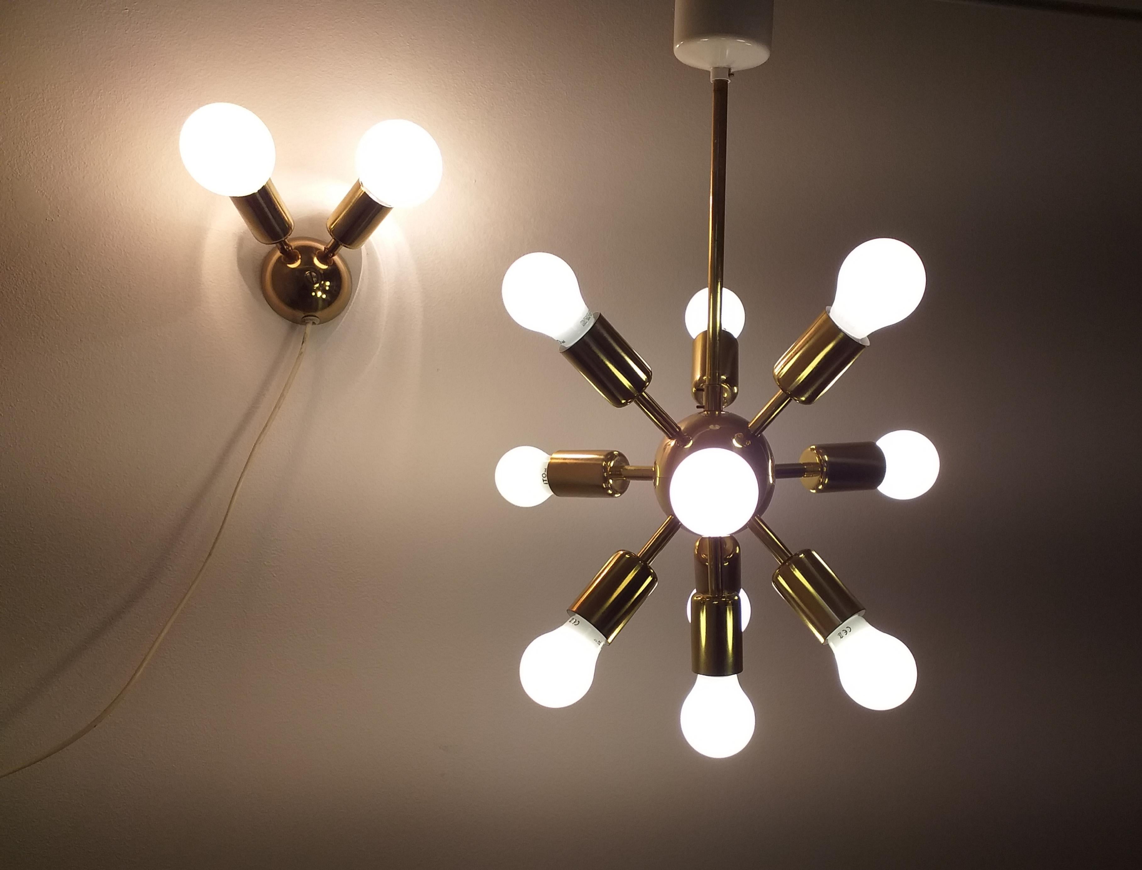 Midcentury Set Sputnik, Wall Lamp and Chandelier, Drupol, 1960s For Sale 9