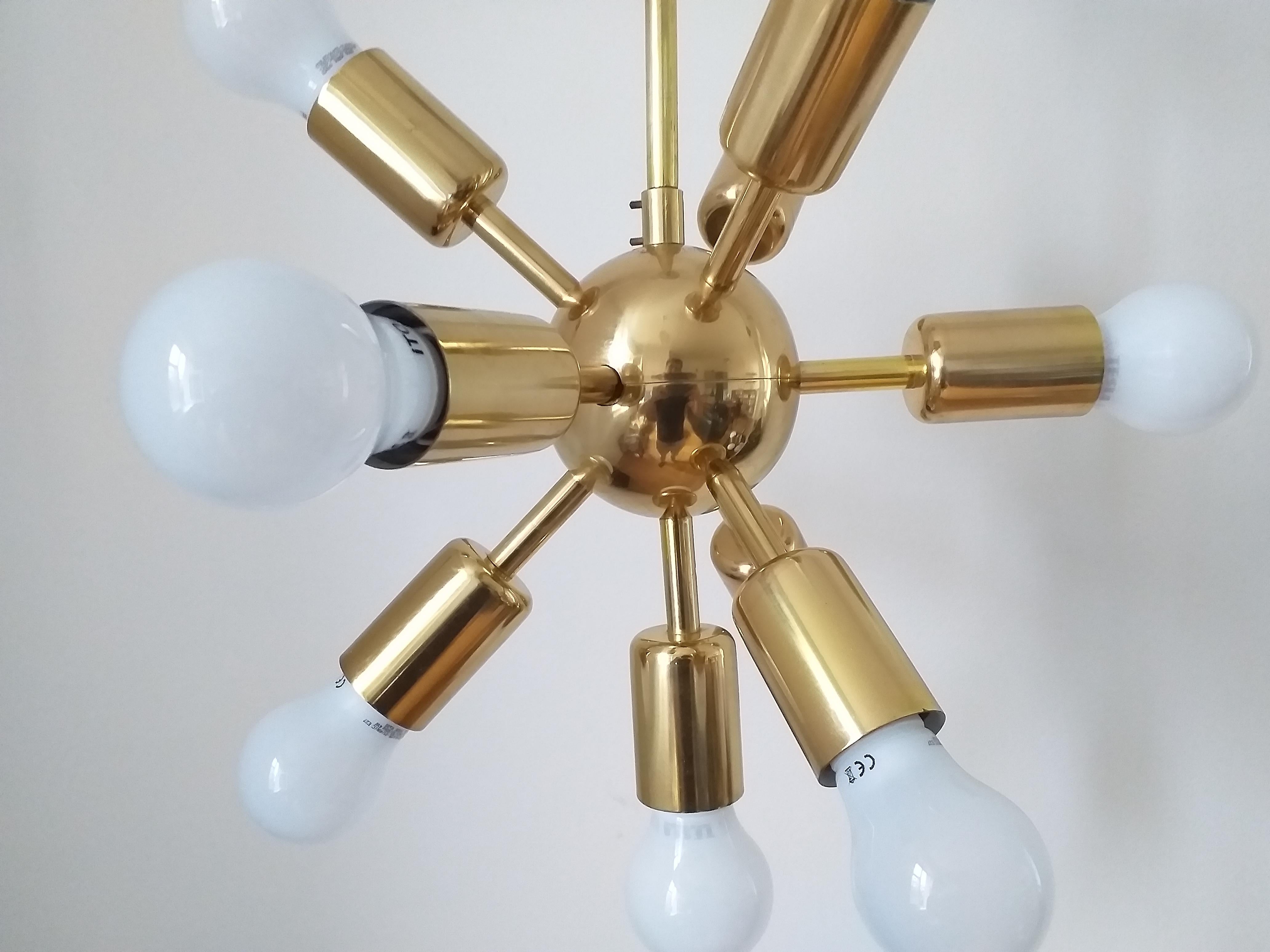 Brass Midcentury Set Sputnik, Wall Lamp and Chandelier, Drupol, 1960s For Sale