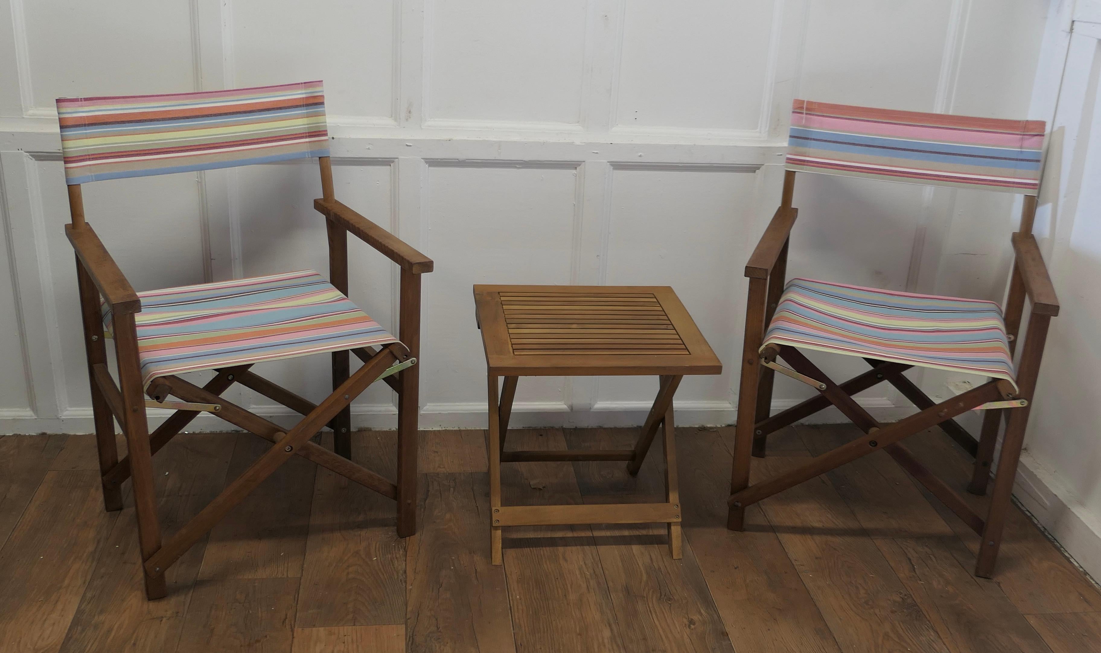 Folk Art Mid Century set with 2 Directors Chairs and a Coffee Table     For Sale