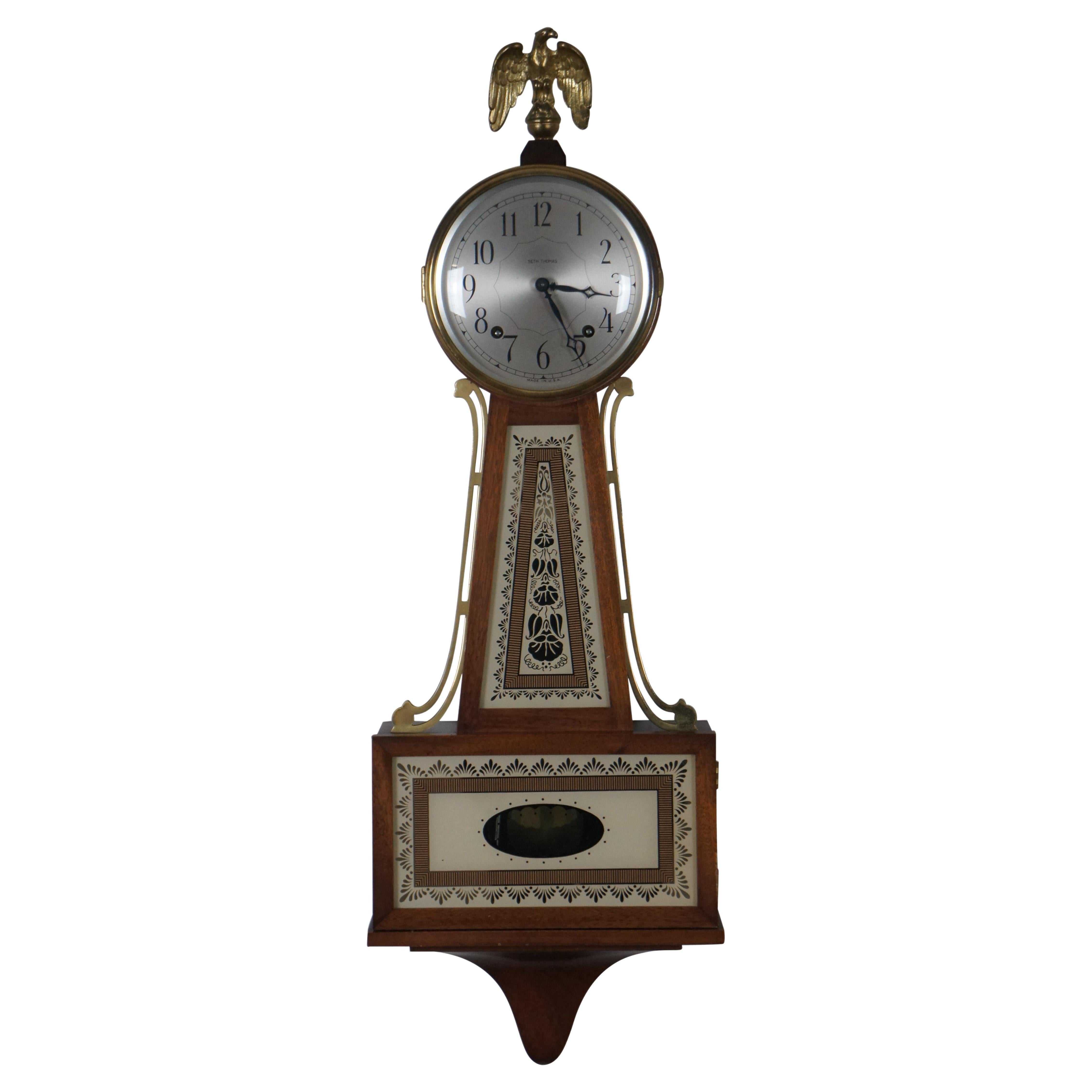 Mid Century Seth Thomas Brookfield Banjo 8 Day Springwound Eagle Wall Clock