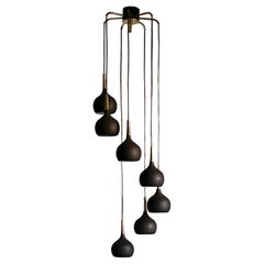 Mid-Century Seven Light Cascade Chandelier with Brass Details