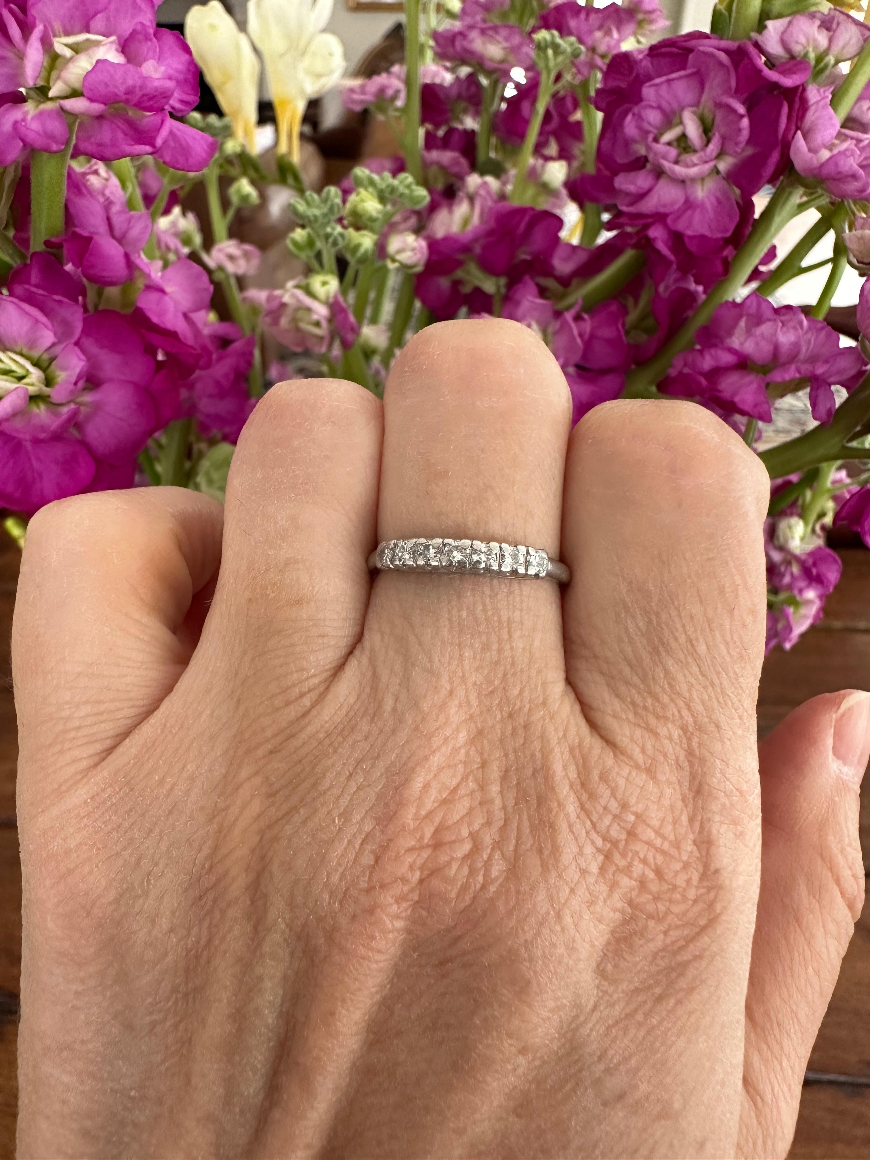 Mid-Century Seven Stone Diamond and Platinum Band  For Sale 1