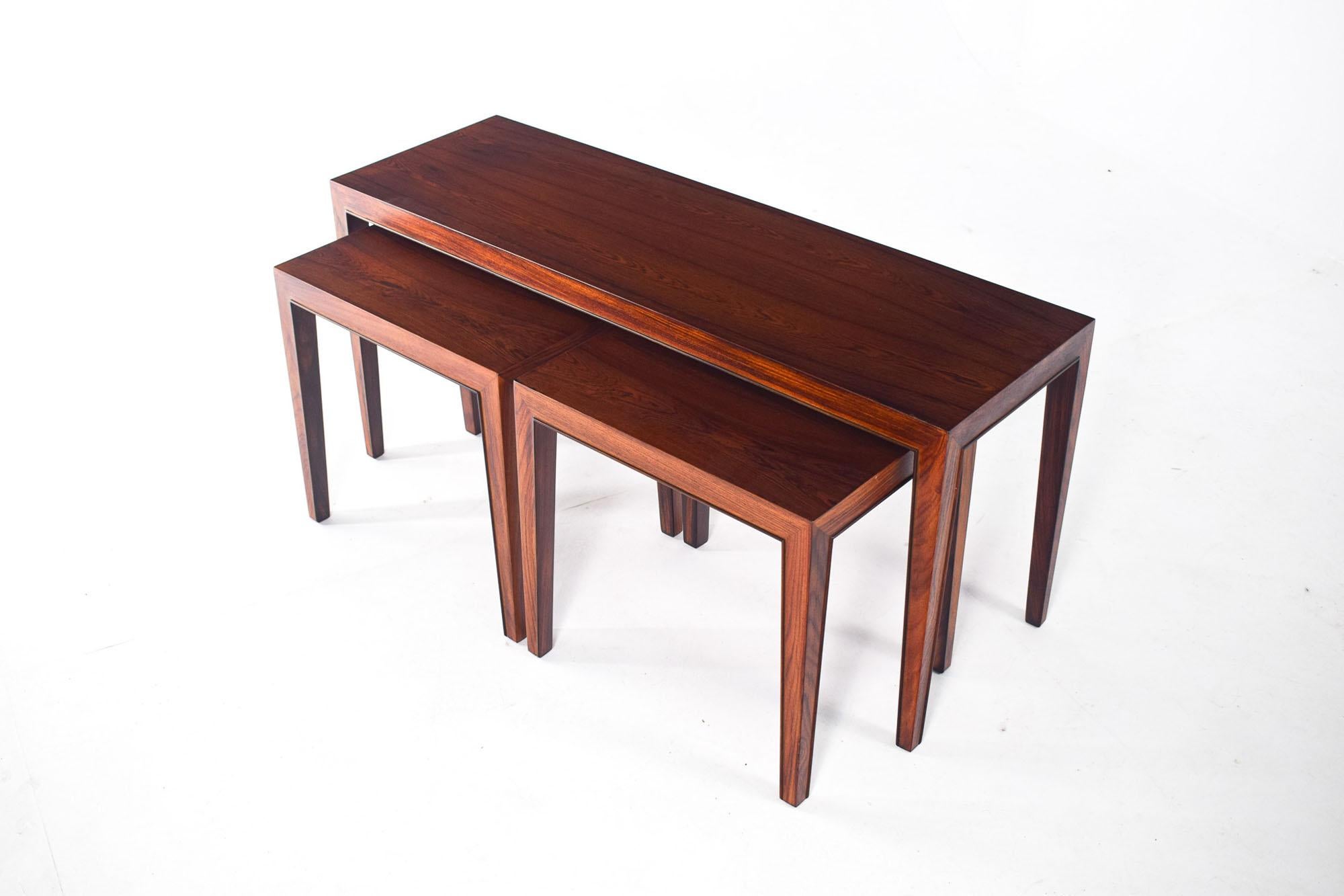 Danish Mid-Century Severin Hansen Nesting Tables for Haslev in Rosewood, 1960's
