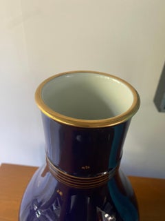 Mid century Sevres vase France porcelain form Decoeur 3 cobalt blue gold