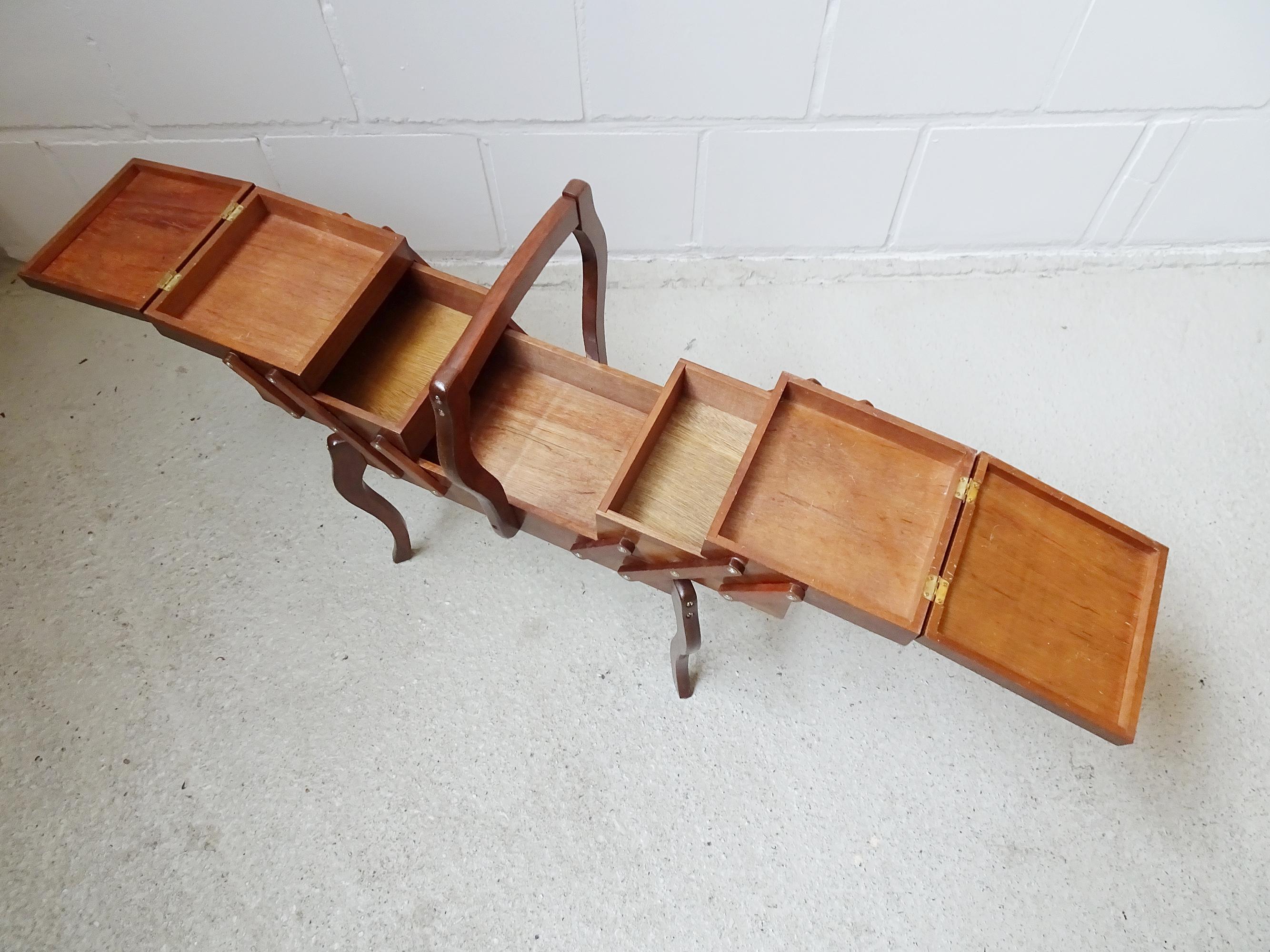 Embroidered Mid Century Sewing Box Table with Tapistry, Boho Style